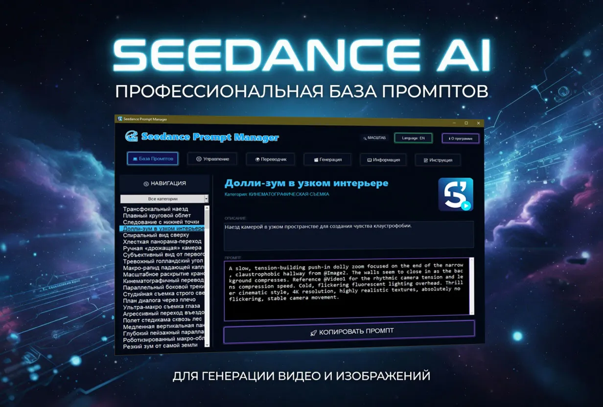 Seedance Prompt Manager_v1 [Win + Mac]. Профессиональный пульт управления нейросетями