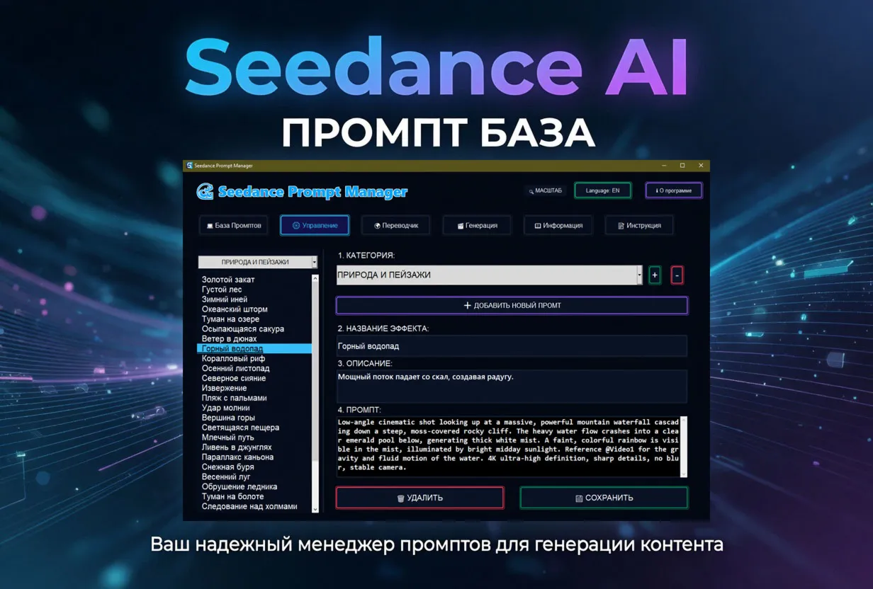 Seedance Prompt Manager_v1 [Win + Mac]. Профессиональный пульт управления нейросетями