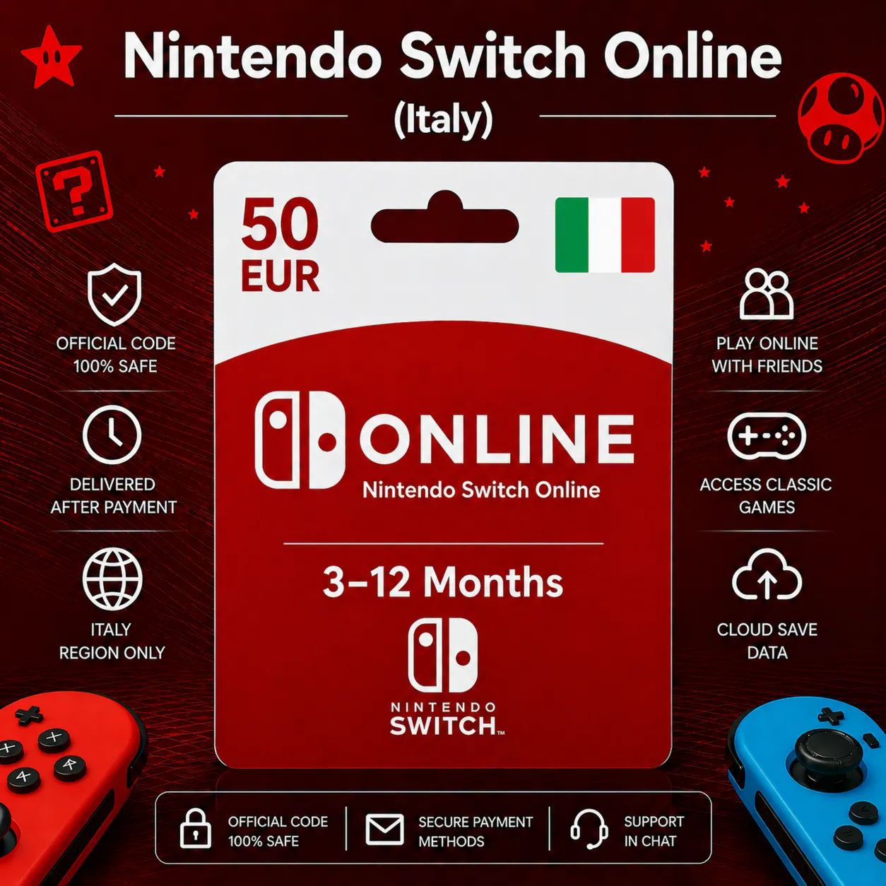 Nintendo Switch Online (Италия) 3–12 месяцев | Подписка Nintendo