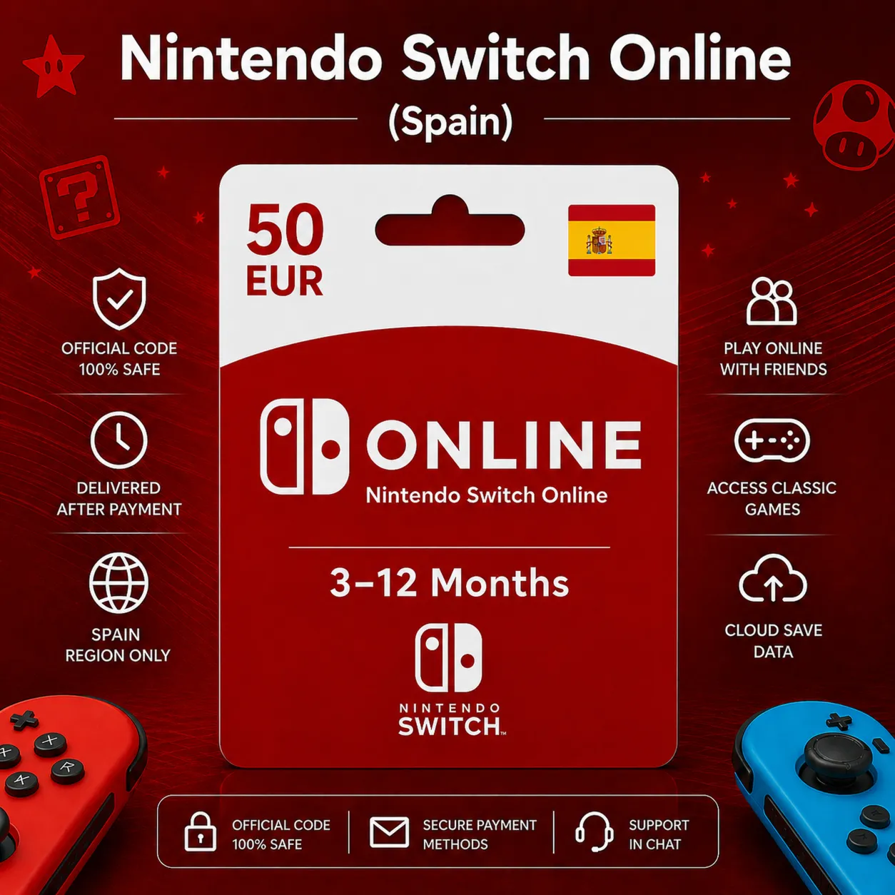 Nintendo Switch Online (Испания) 3–12 месяцев | Подписка Nintendo