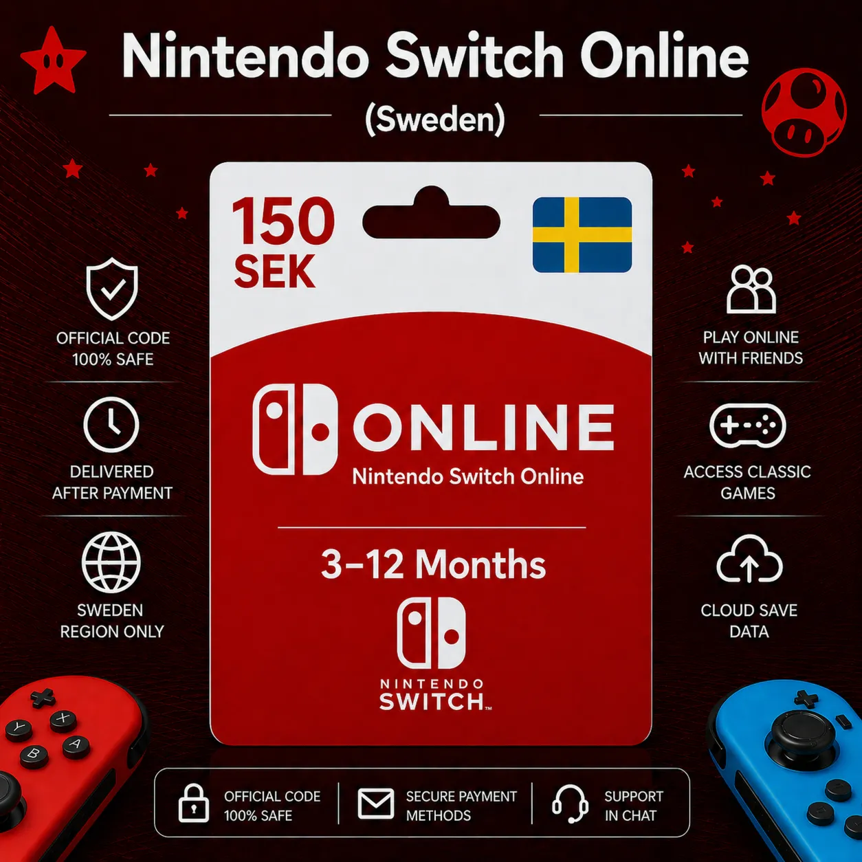 Nintendo Switch Online (Швеция) 3–12 месяцев | Подписка Nintendo