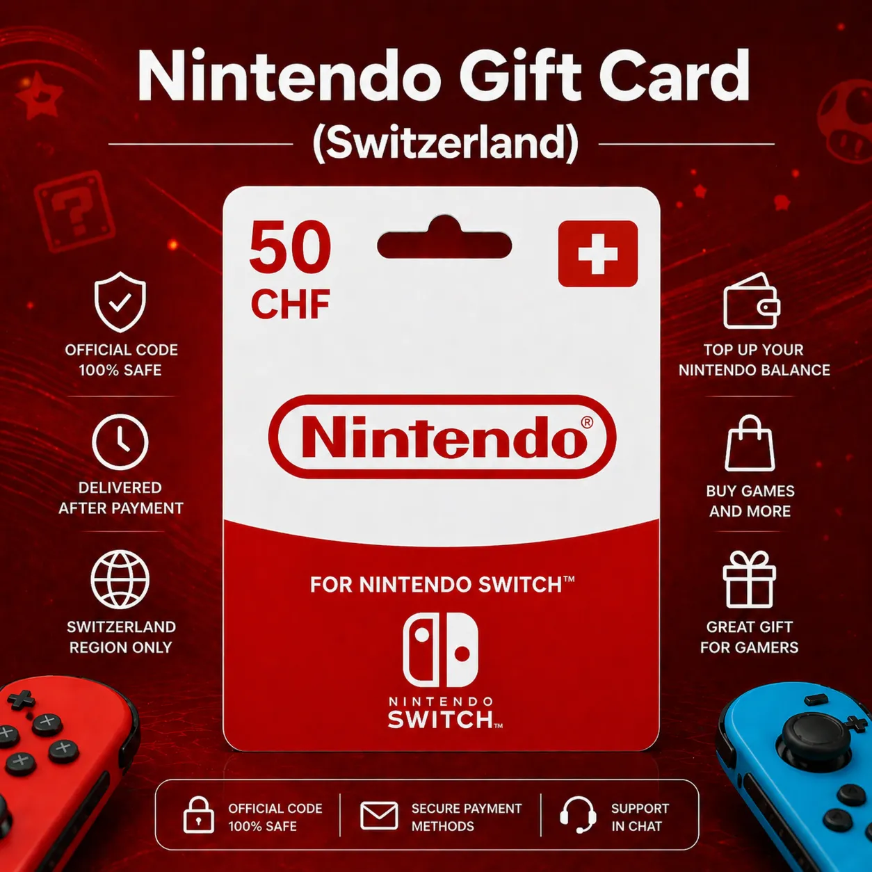 Nintendo Gift Card (Швейцария) 20–150 CHF | Код пополнения Nintendo