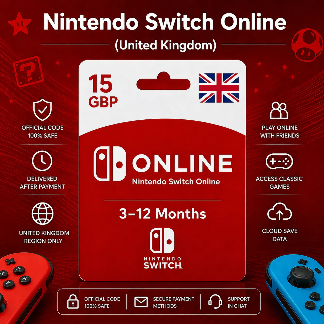 Nintendo Switch Online (Великобритания) 3–12 месяцев | Подписка Nintendo