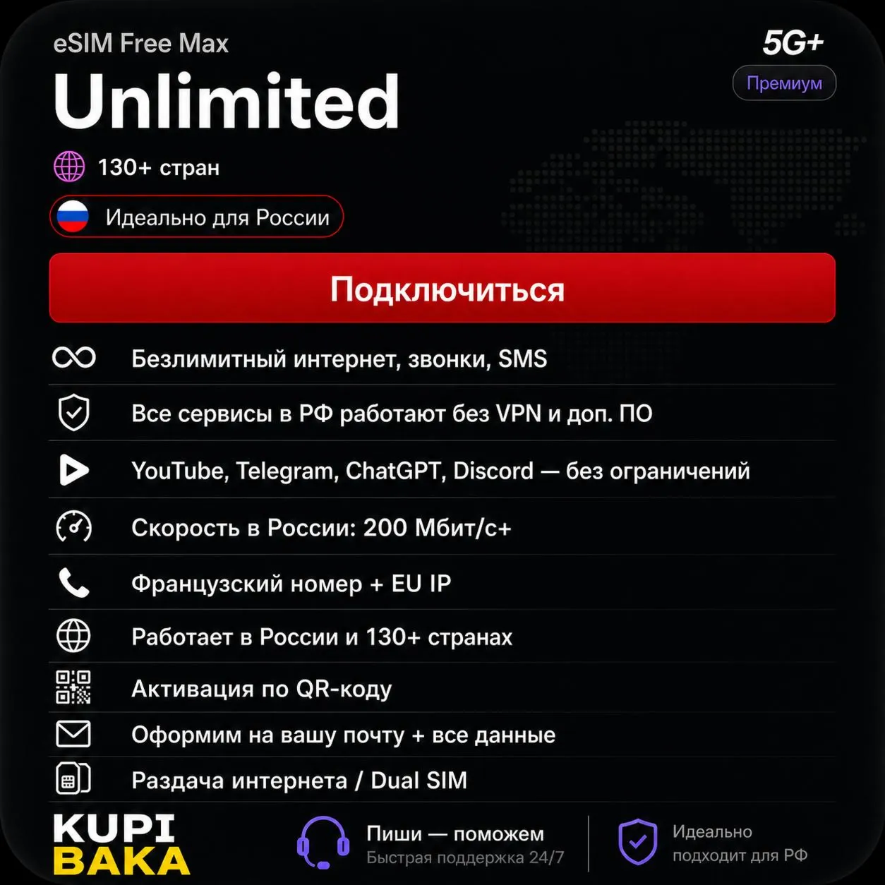 Россия\МИР esim Безлимитный Интернет + Звонки + SMS - irongamers.ru