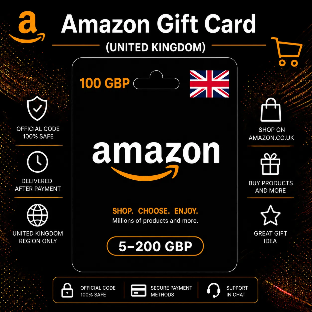 Amazon Gift Card (Великобритания) 5–200 GBP | Код пополнения Amazon