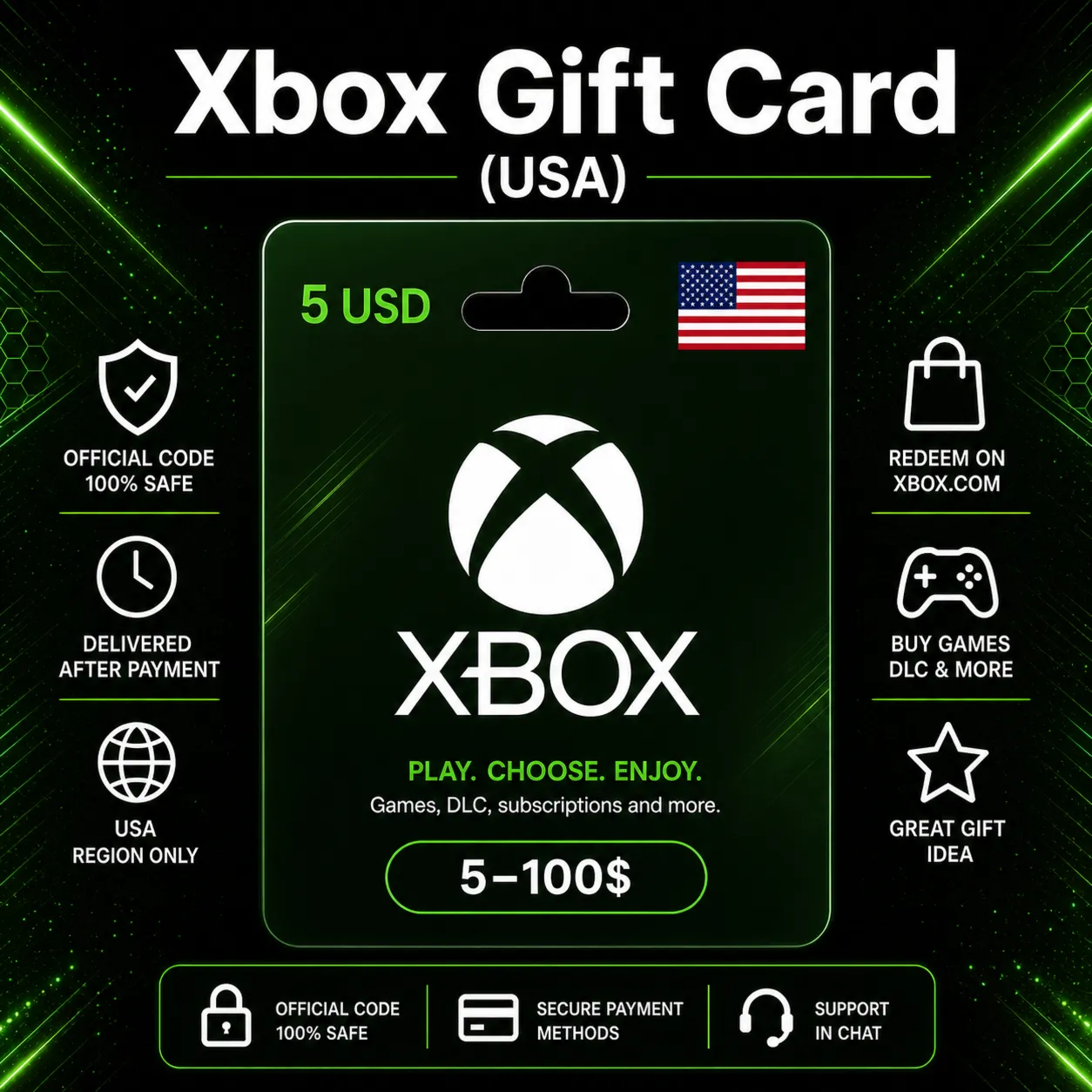 Xbox Gift Card (США) 5–100 USD | Код пополнения Xbox