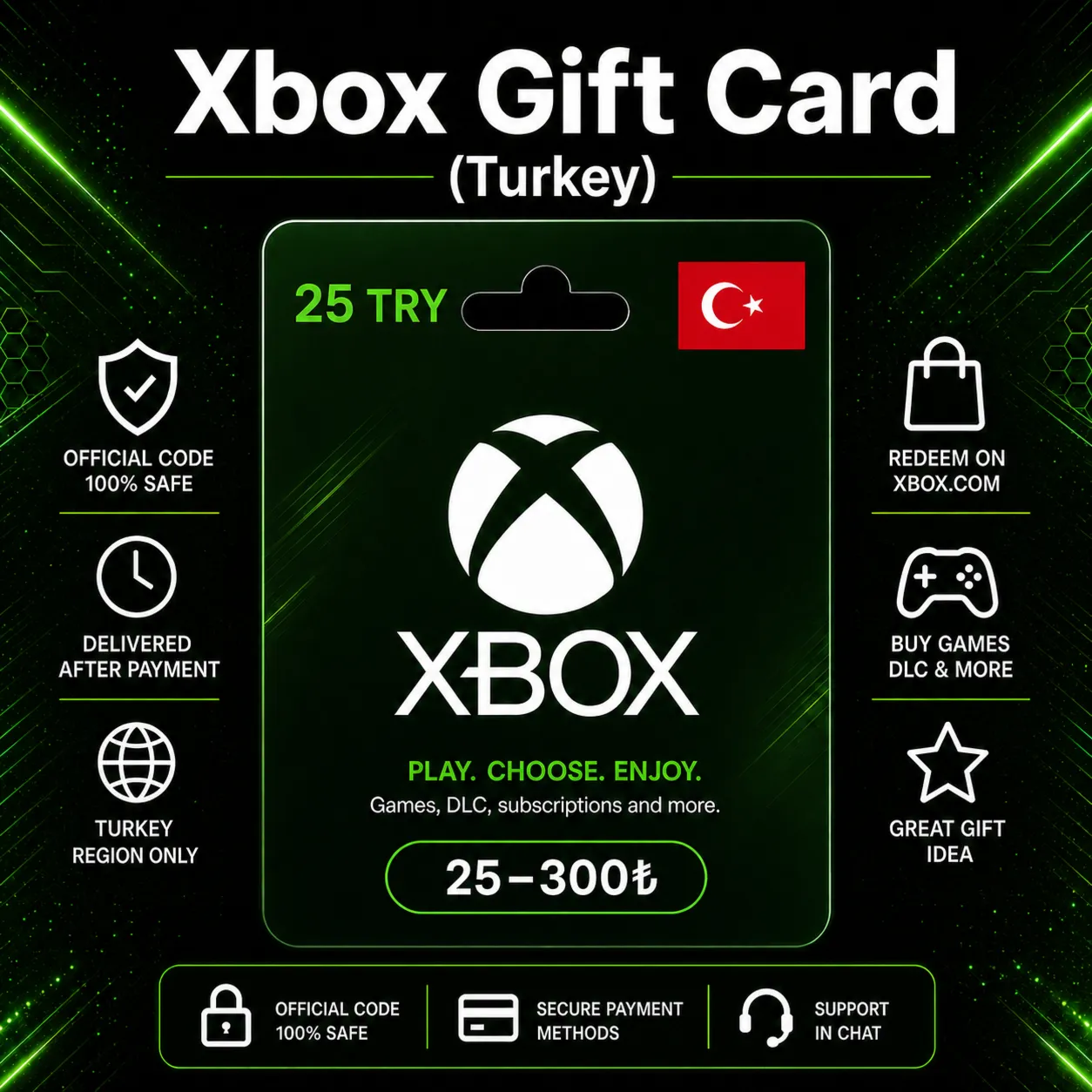 Xbox Gift Card (Турция) 25–300 TRY | Код пополнения Xbox