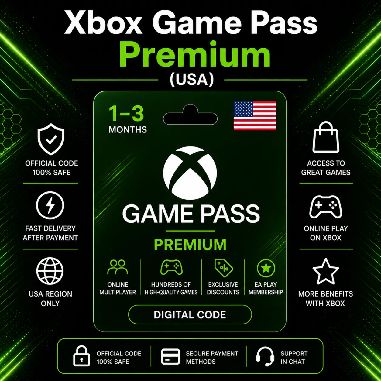 Xbox Game Pass Premium (США) 1–3 месяца | Код активации Xbox