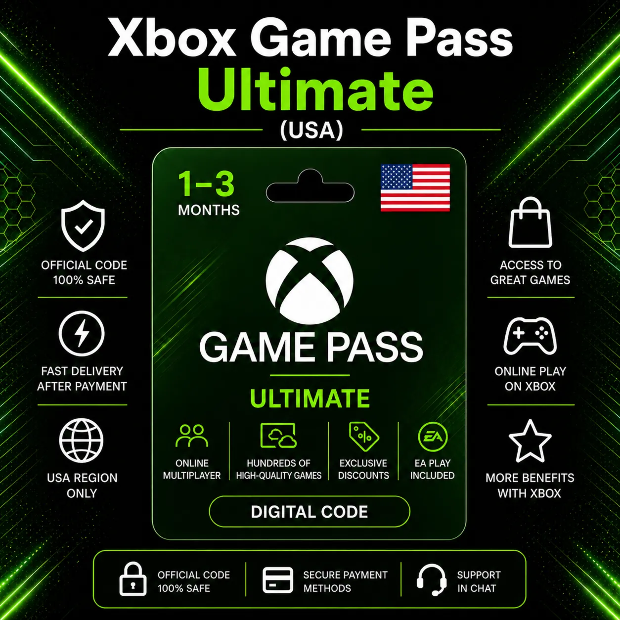 Xbox Game Pass Ultimate (США) 1–3 месяца | Код активации Xbox