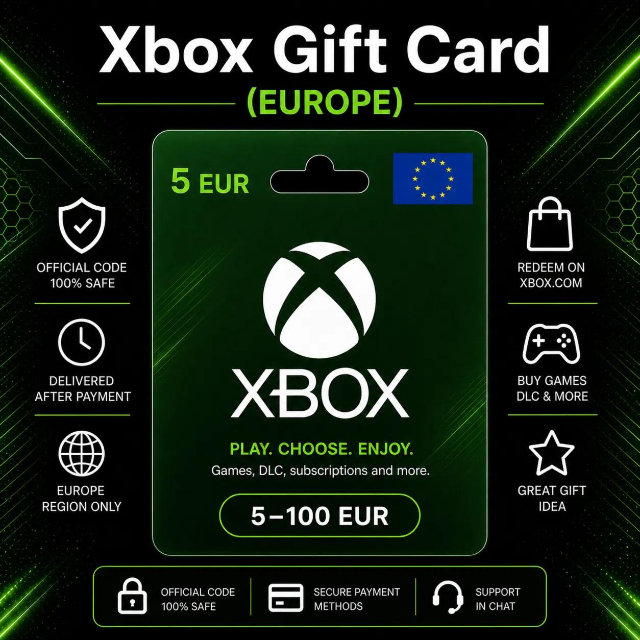 Xbox Gift Card (Европа) 5–100 EUR | Код пополнения Xbox