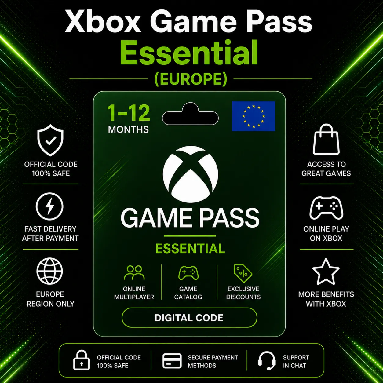 Xbox Game Pass Essential (Европа) 1–12 месяцев | Код активации Xbox