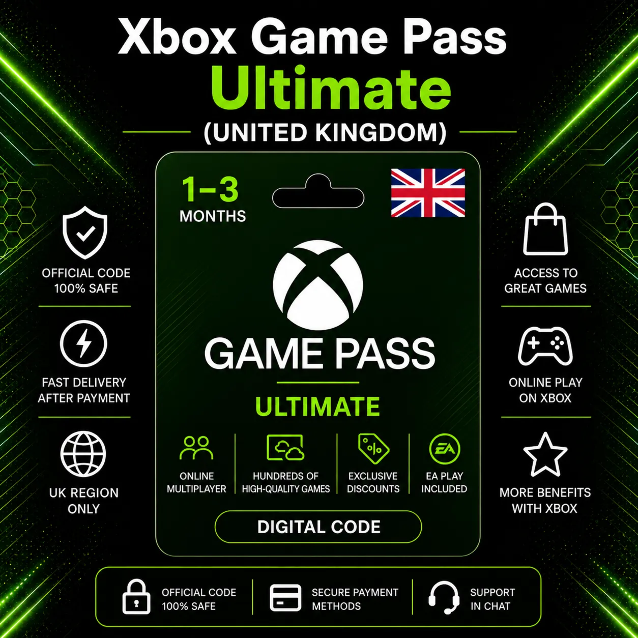 Xbox Game Pass Ultimate (Великобритания) 1–3 месяца | Код активации Xbox
