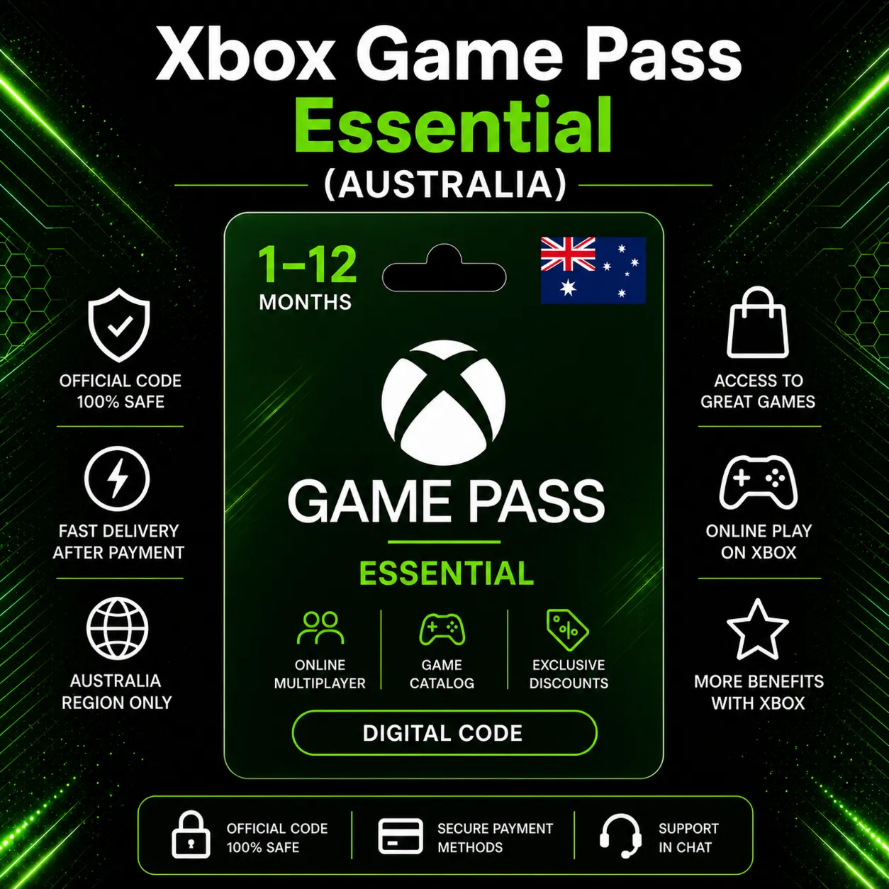 Xbox Game Pass Essential (Австралия) 1–12 месяцев | Код активации Xbox
