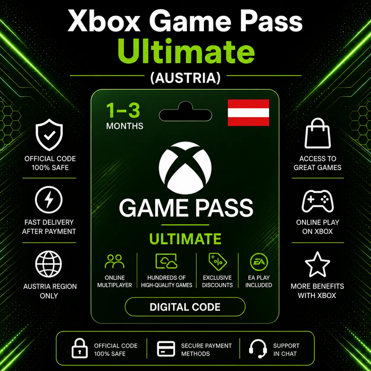 Xbox Game Pass Ultimate (Австрия) 1–3 месяца | Код активации Xbox