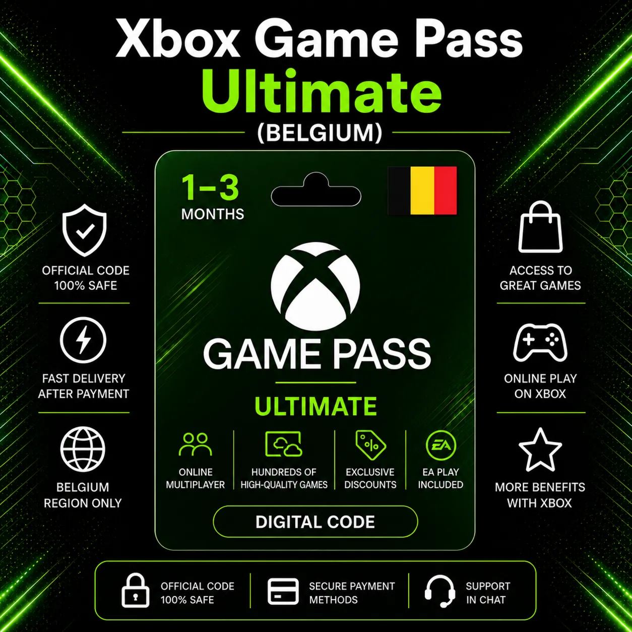 Xbox Game Pass Ultimate (Бельгия) 1–3 месяца | Код активации Xbox