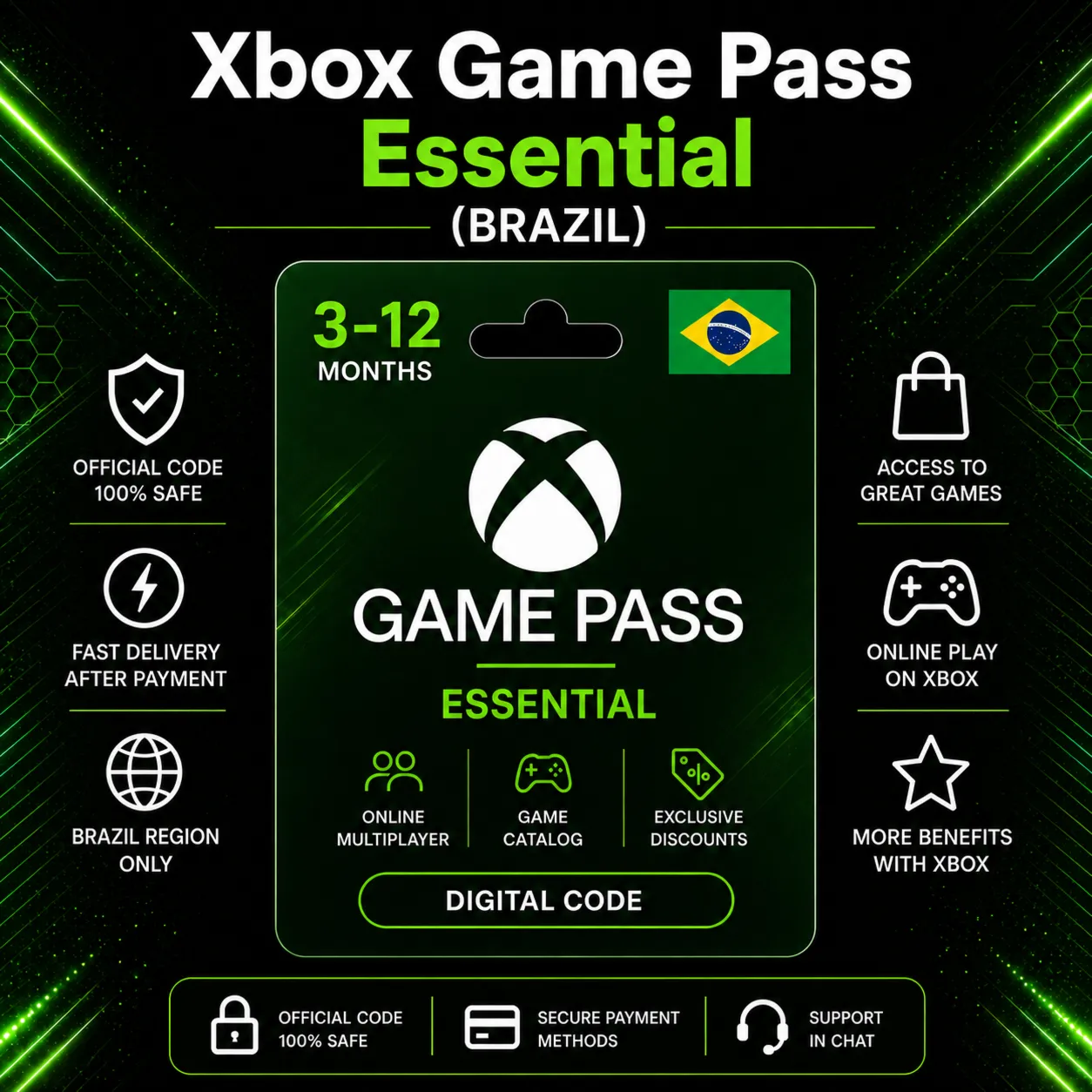Xbox Game Pass Essential (Бразилия) 3–12 месяцев | Код активации Xbox