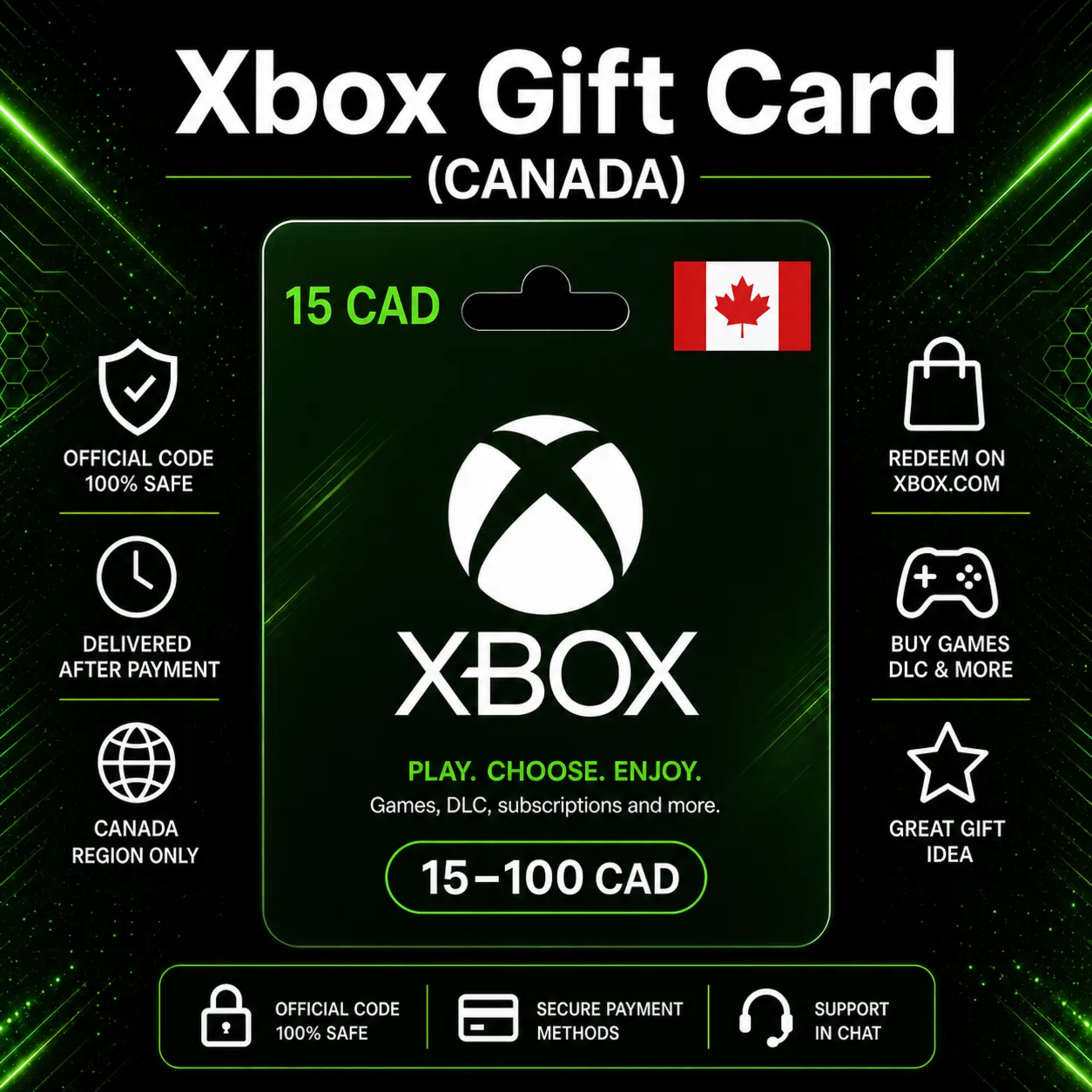 Xbox Gift Card (Канада) 15–100 CAD | Код пополнения Xbox