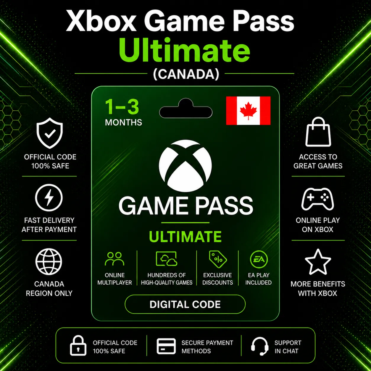 Xbox Game Pass Ultimate (Канада) 1–3 месяца | Код активации Xbox