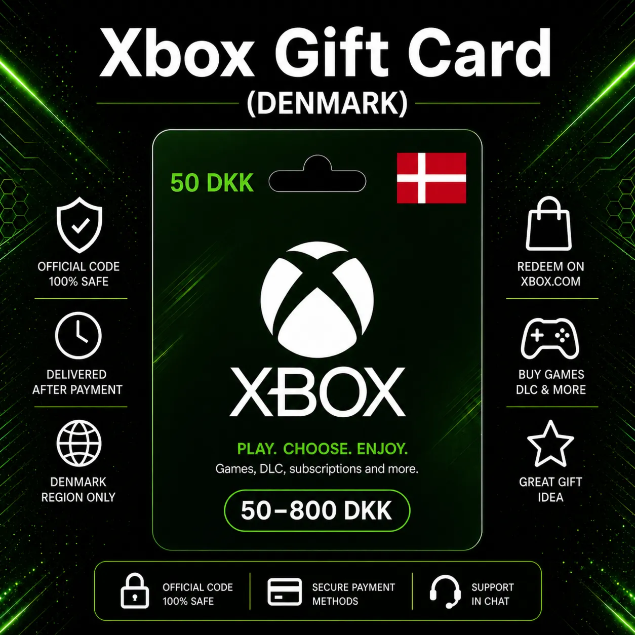 Xbox Gift Card (Дания) 50–800 DKK | Код пополнения Xbox