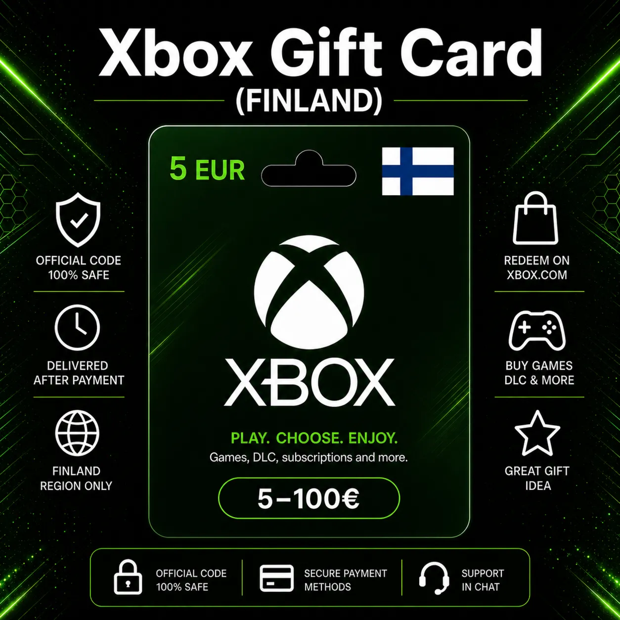 Xbox Gift Card (Финляндия) 5–100 EUR | Код пополнения Xbox