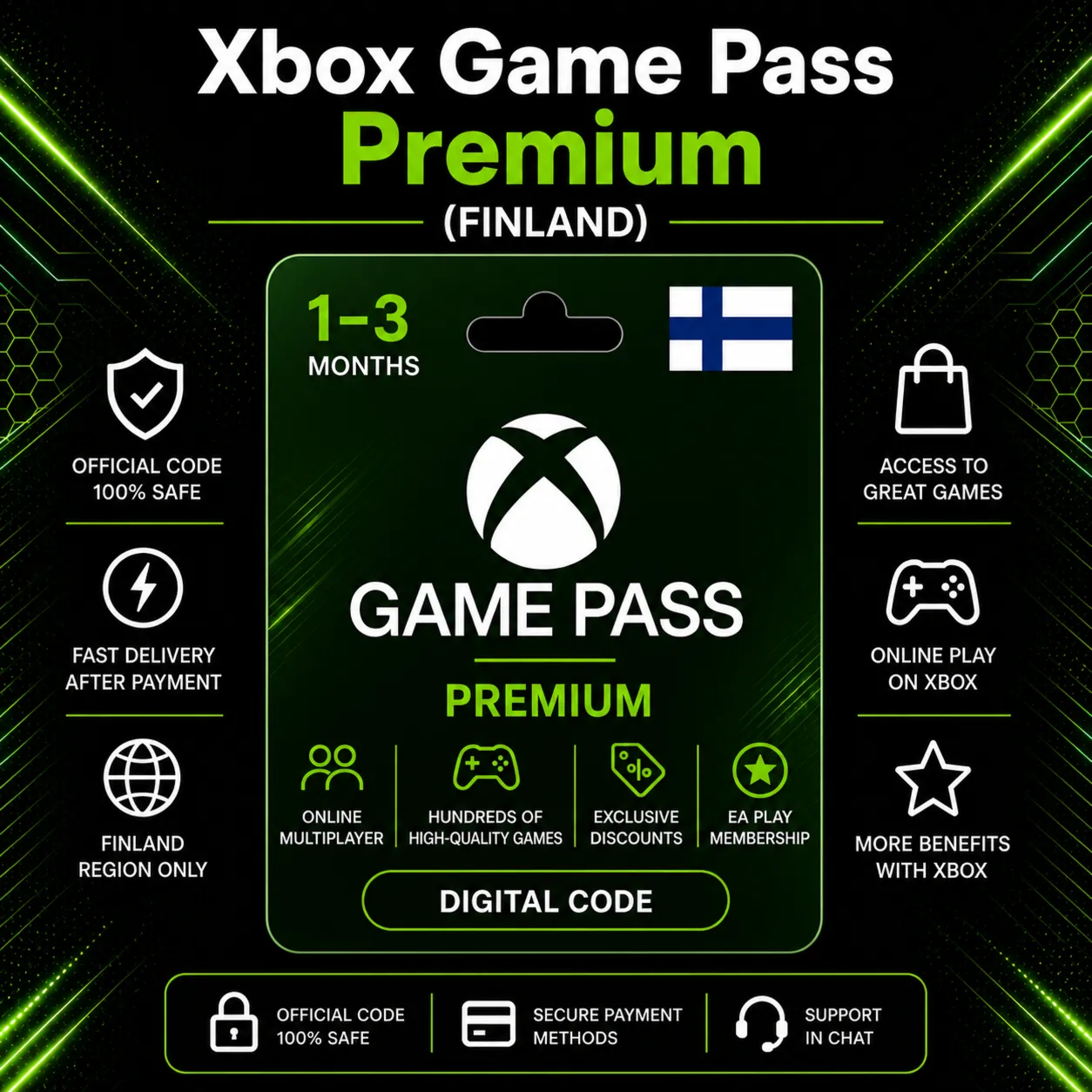 Xbox Game Pass Premium (Финляндия) 1–3 месяца | Код активации Xbox