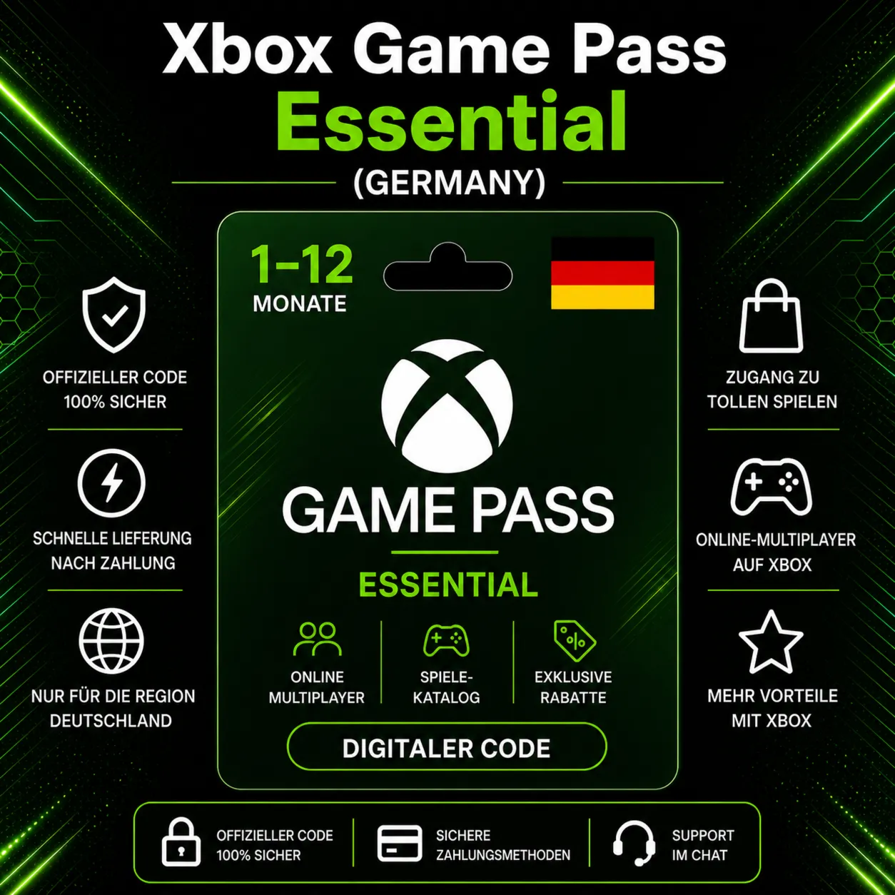Xbox Game Pass Essential (Германия) 1–12 месяцев | Код активации Xbox