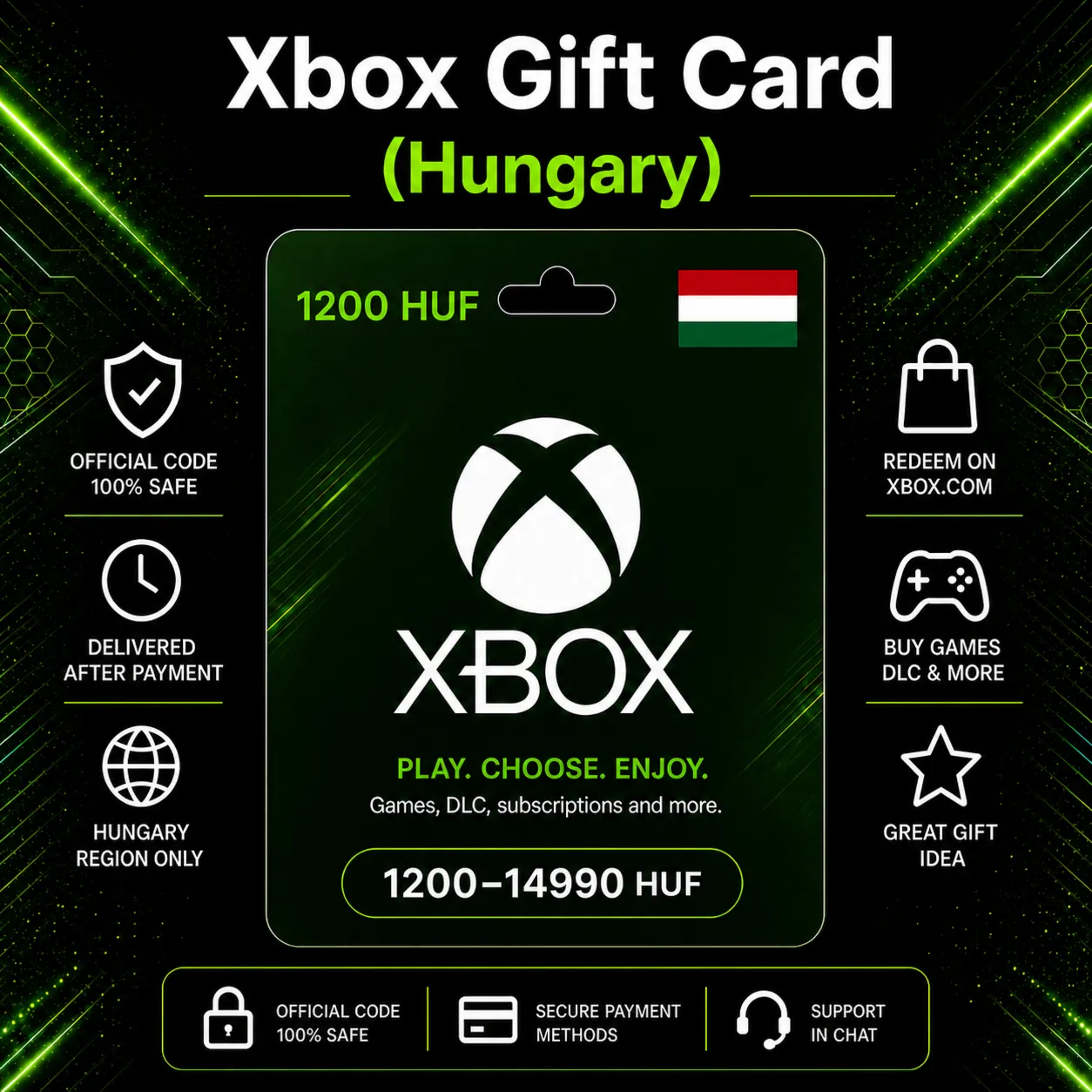 Xbox Gift Card (Венгрия) 1200–14990 HUF | Код пополнения Xbox