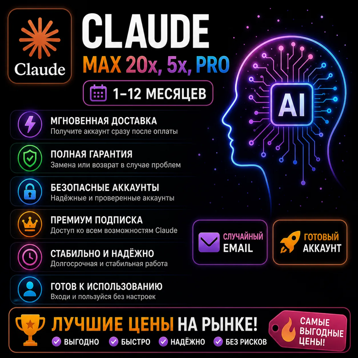 Claude AI FABLE 5 | Подписка PRO / MAX / CODE | НА ВАШ АККАУНТ | 1 МЕС.