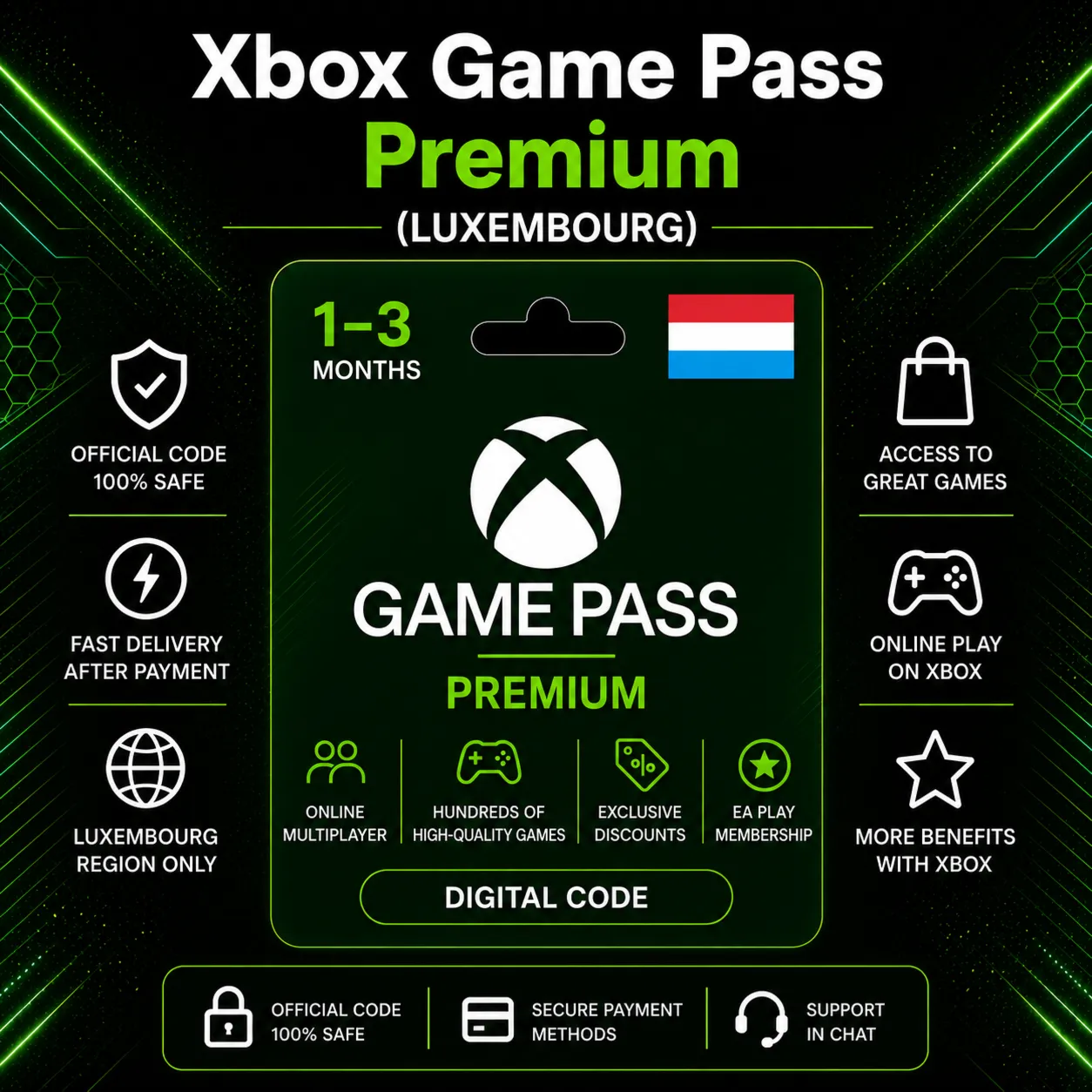 Xbox Game Pass Premium (Люксембург) 1–3 месяца | Код активации Xbox