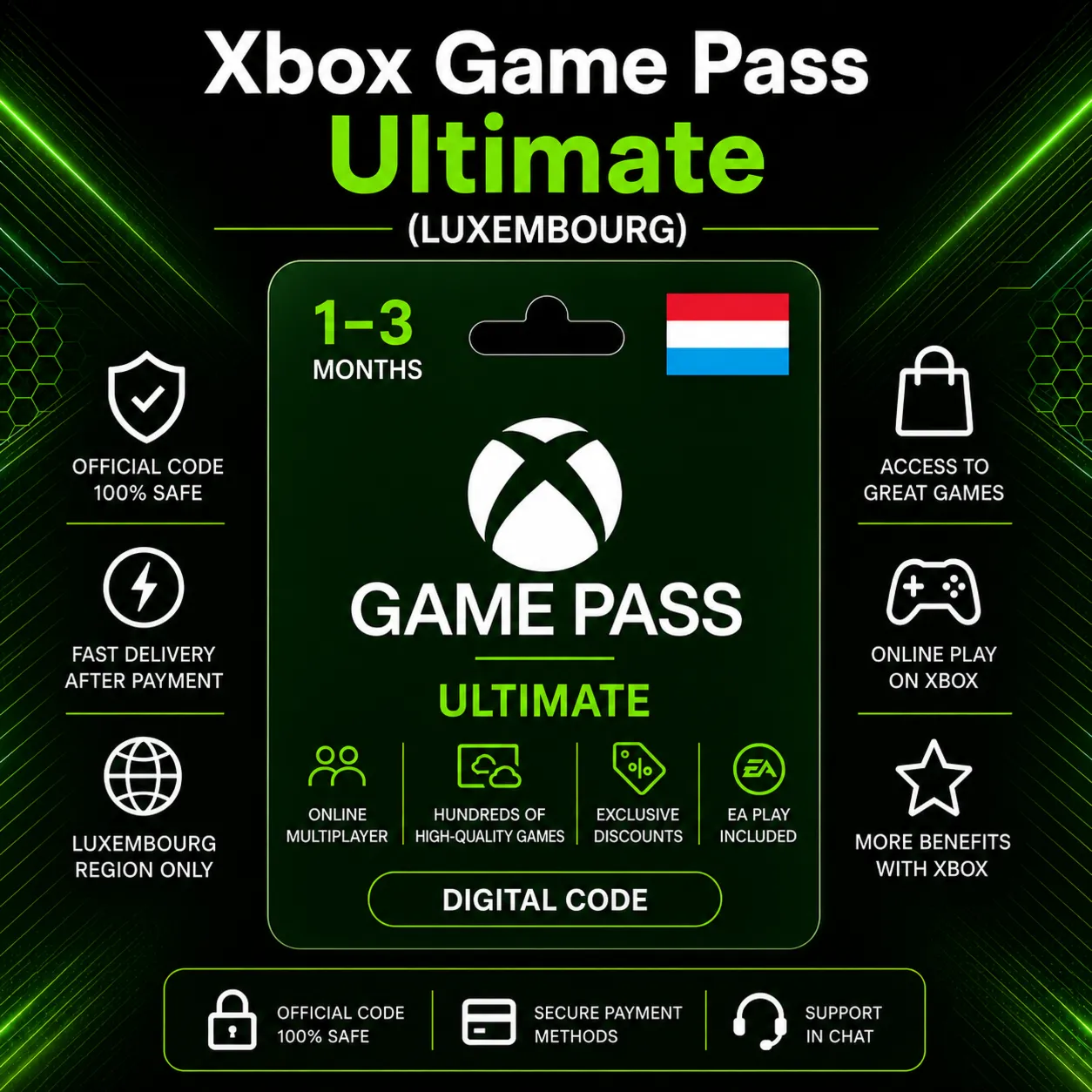 Xbox Game Pass Ultimate (Люксембург) 1–3 месяца | Код активации Xbox