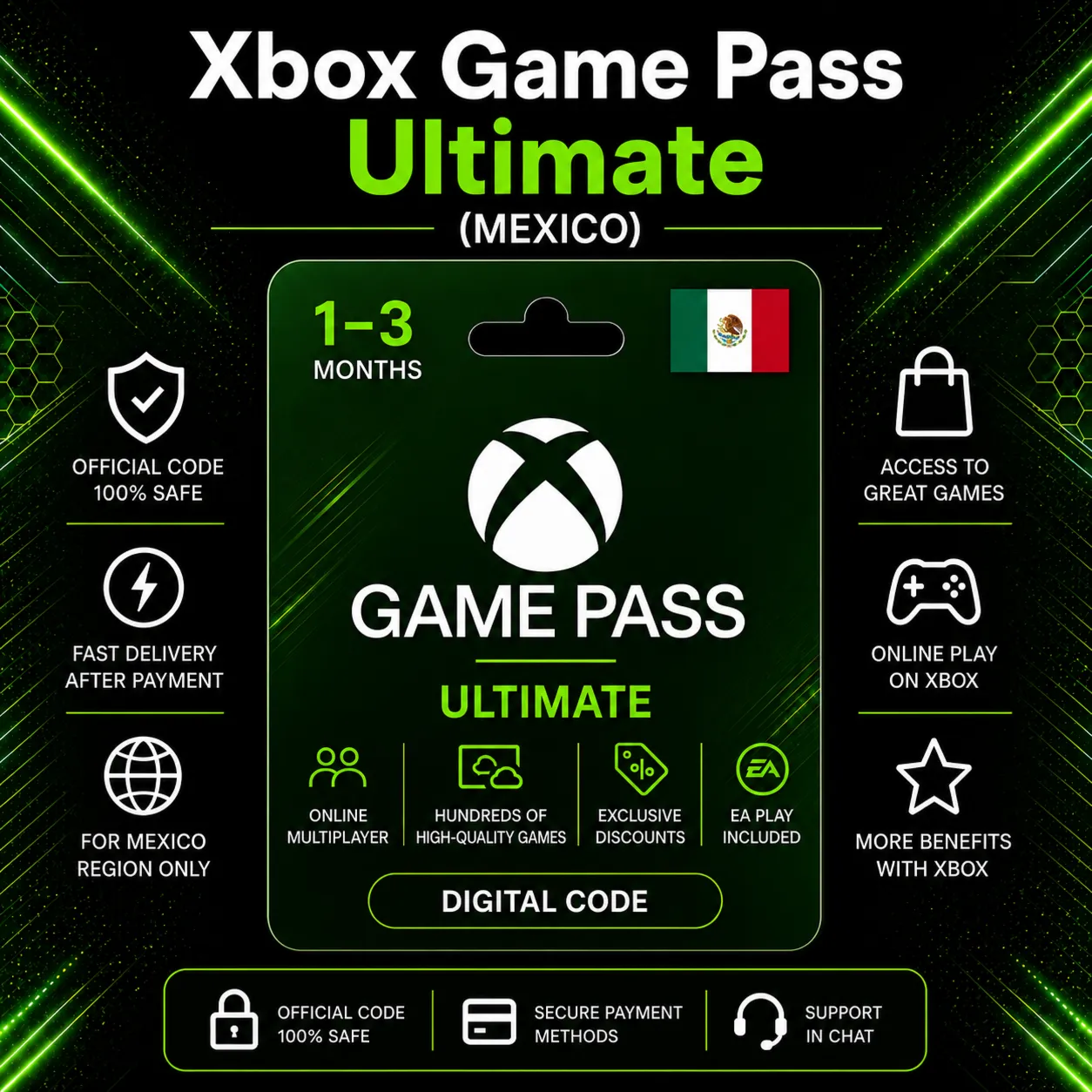 Xbox Game Pass Ultimate (Мексика) 1–3 месяца | Код активации Xbox