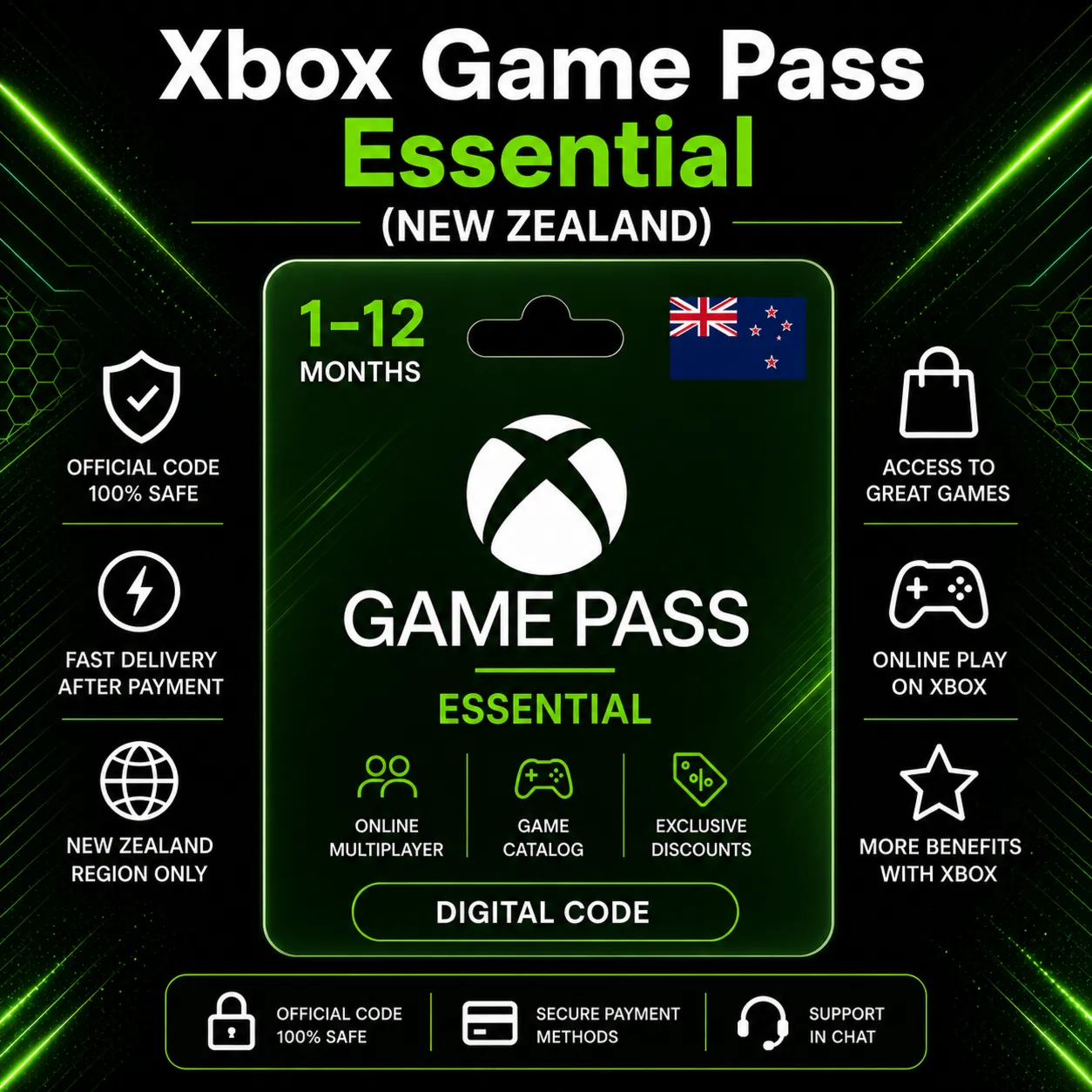 Xbox Game Pass Essential (Новая Зеландия) 1–12 месяцев | Код активации Xbox