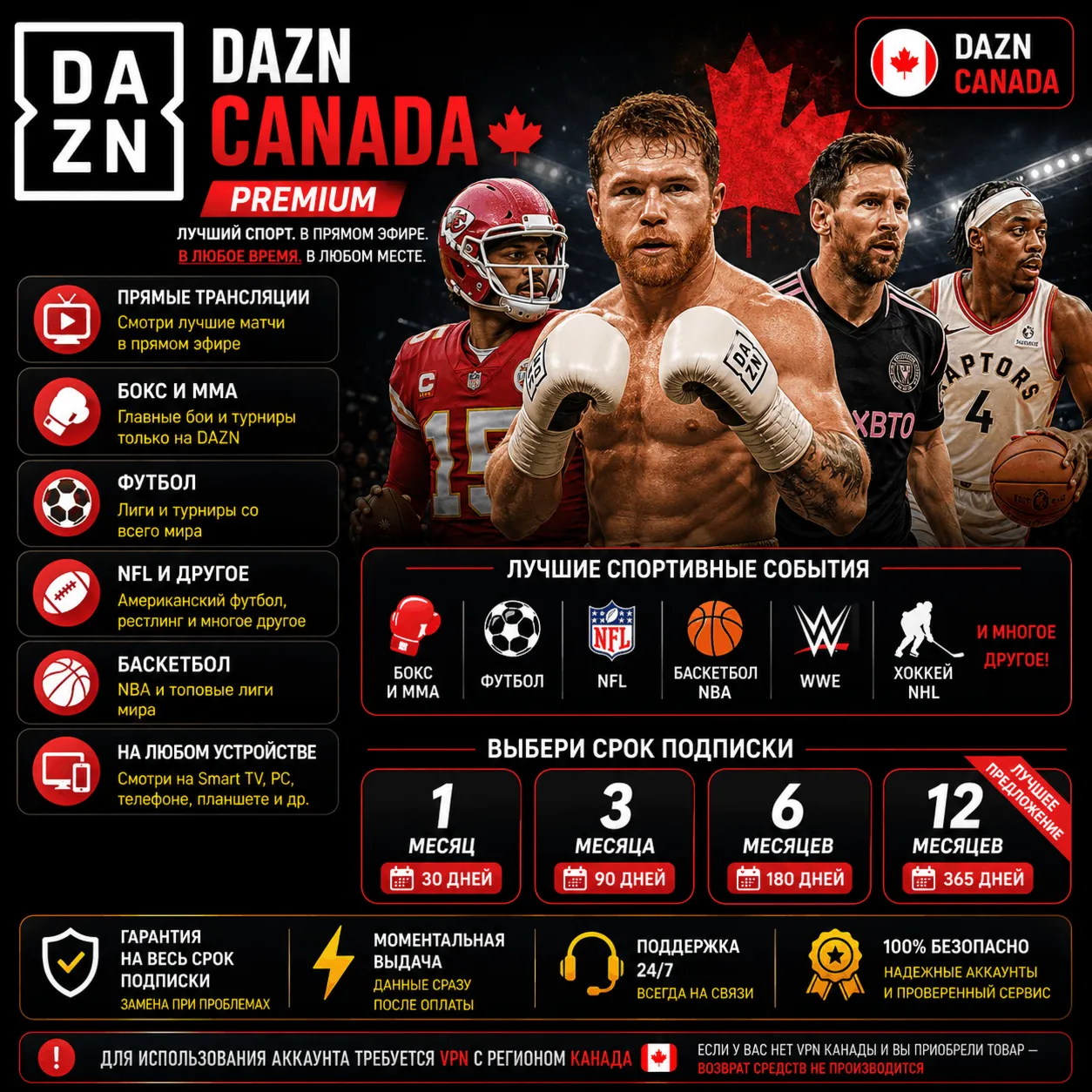 ⚽ DAZN Канада Подписка 1/3/6/12 месяца | Спорт | Гарантия ⚽ 