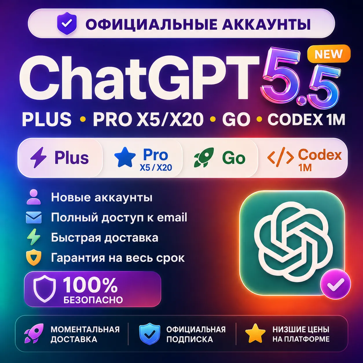 ChatGPT 5.5 Pro Max – Plus + Pro X20 + GO + Codex 1M