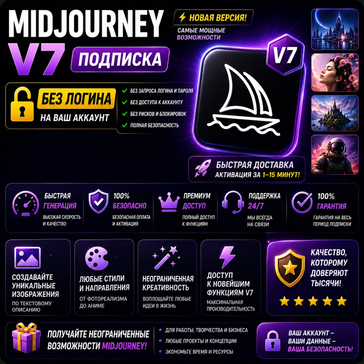 Подписка Midjourney V7 БЕЗ ВХОДА ⚡ Быстрая доставка