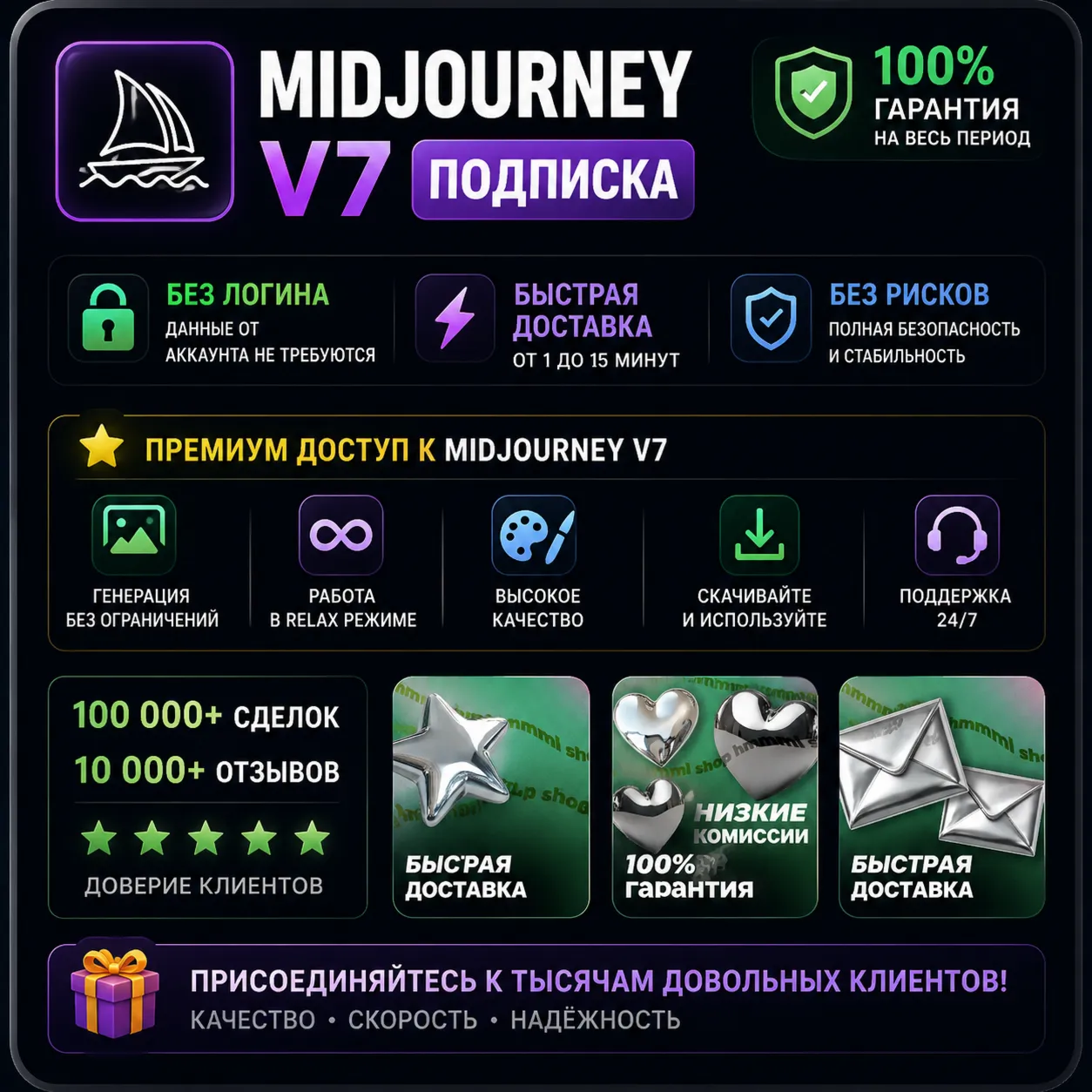 Подписка Midjourney V7 БЕЗ ВХОДА ⚡ Быстрая доставка