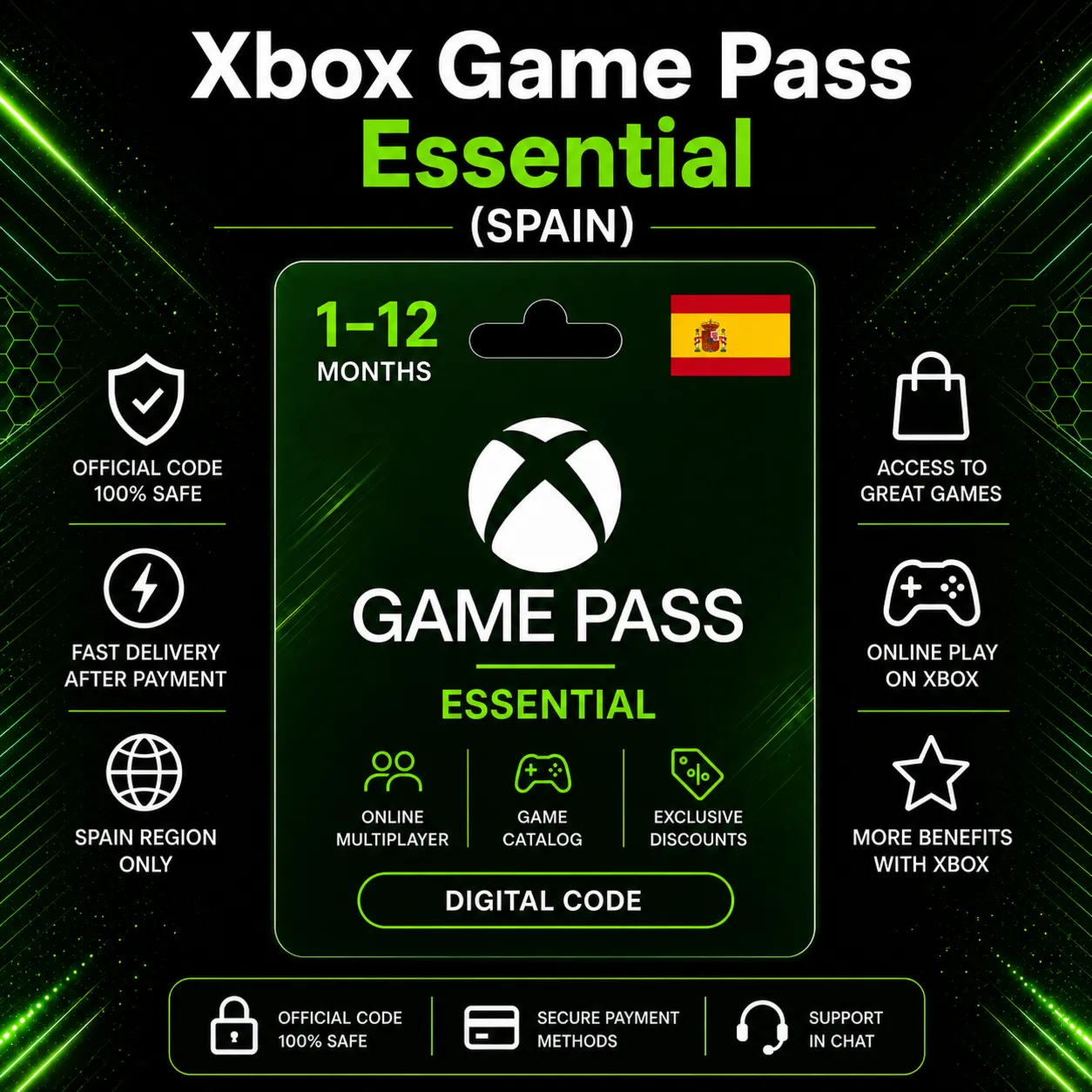 Xbox Game Pass Essential (Испания) 1–12 месяцев | Код активации Xbox