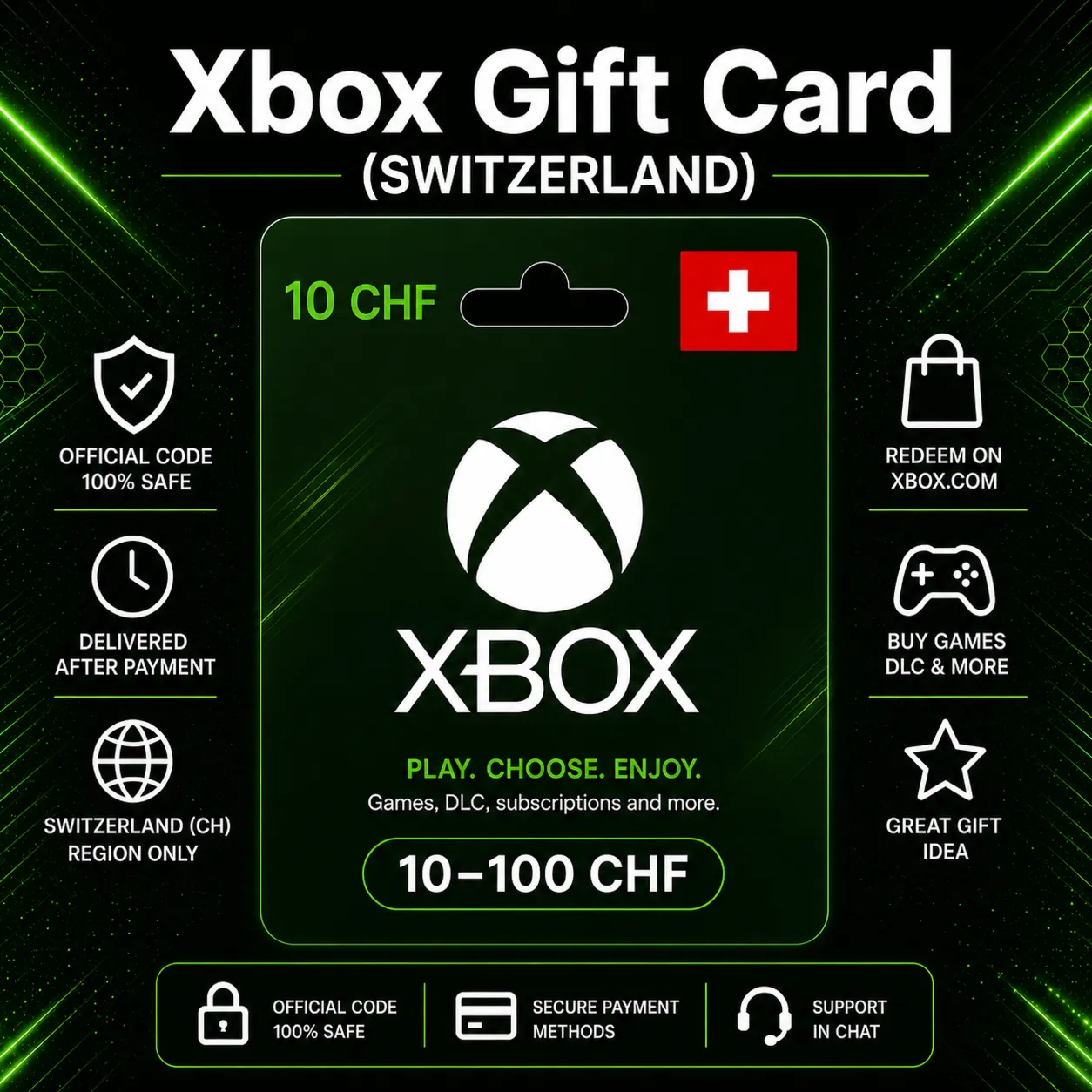 Xbox Gift Card (Швейцария) 10–100 CHF | Код пополнения Xbox