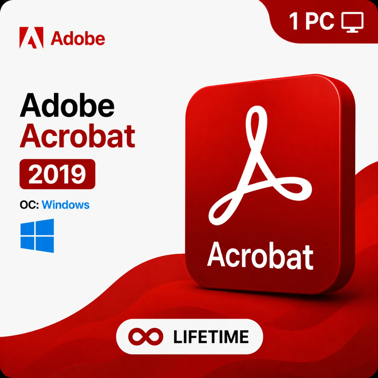 Adobe Acrobat Pro DC 2019  Windows 1 Device  Lifetime