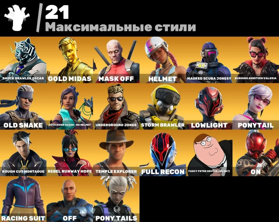 FN (все платформы) • 105 скинов • Золотой Мидас • Сетевая угроза • Профессионал •