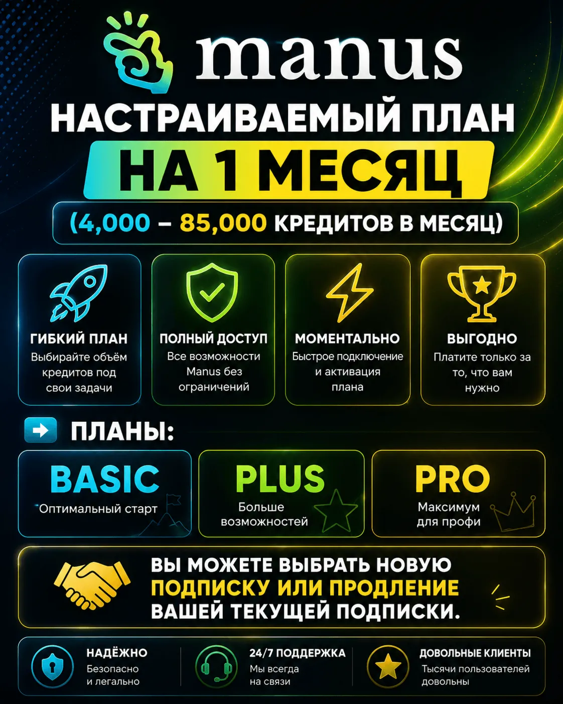 Manus AI – Basic / Plus / Pro |Подписка на 1 месяц (на ваш аккаунт или новый аккаунт)