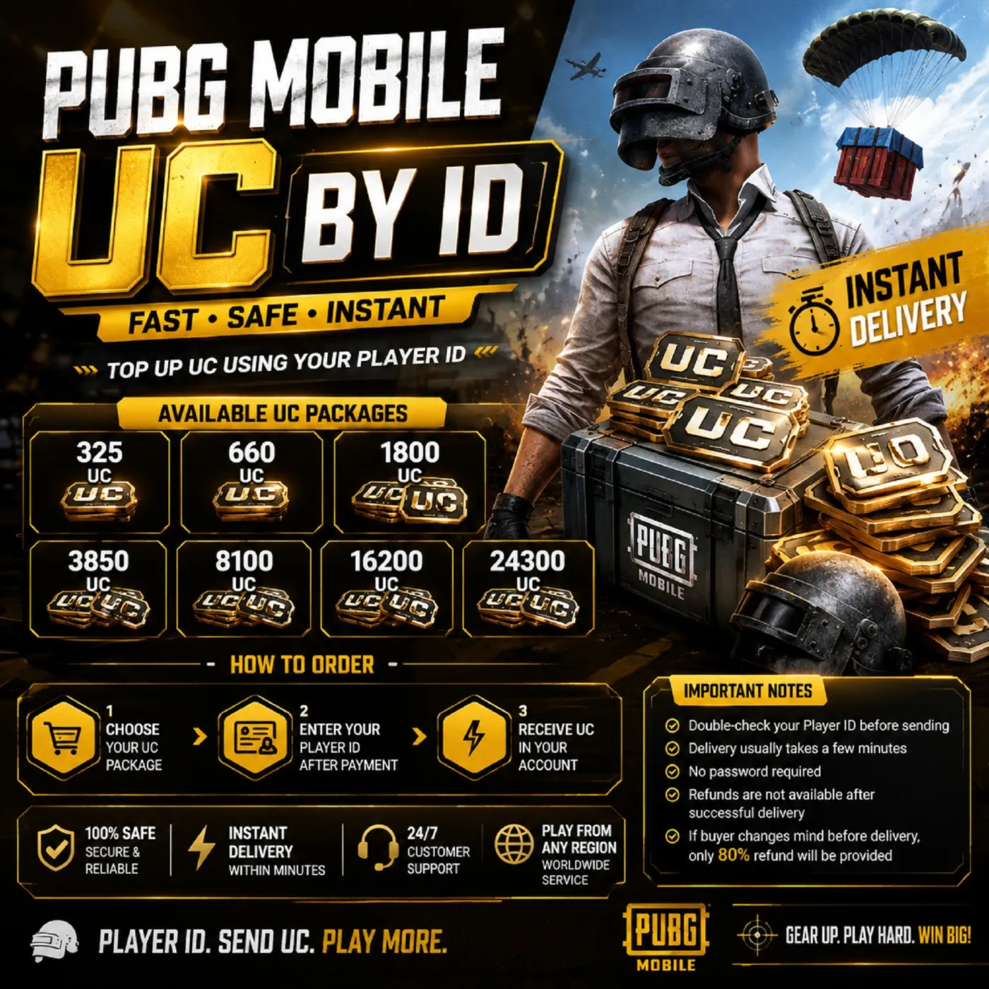 🔥 Пополнение PUBG Mobile UC по ID – Быстро и Безопасно 🔥 