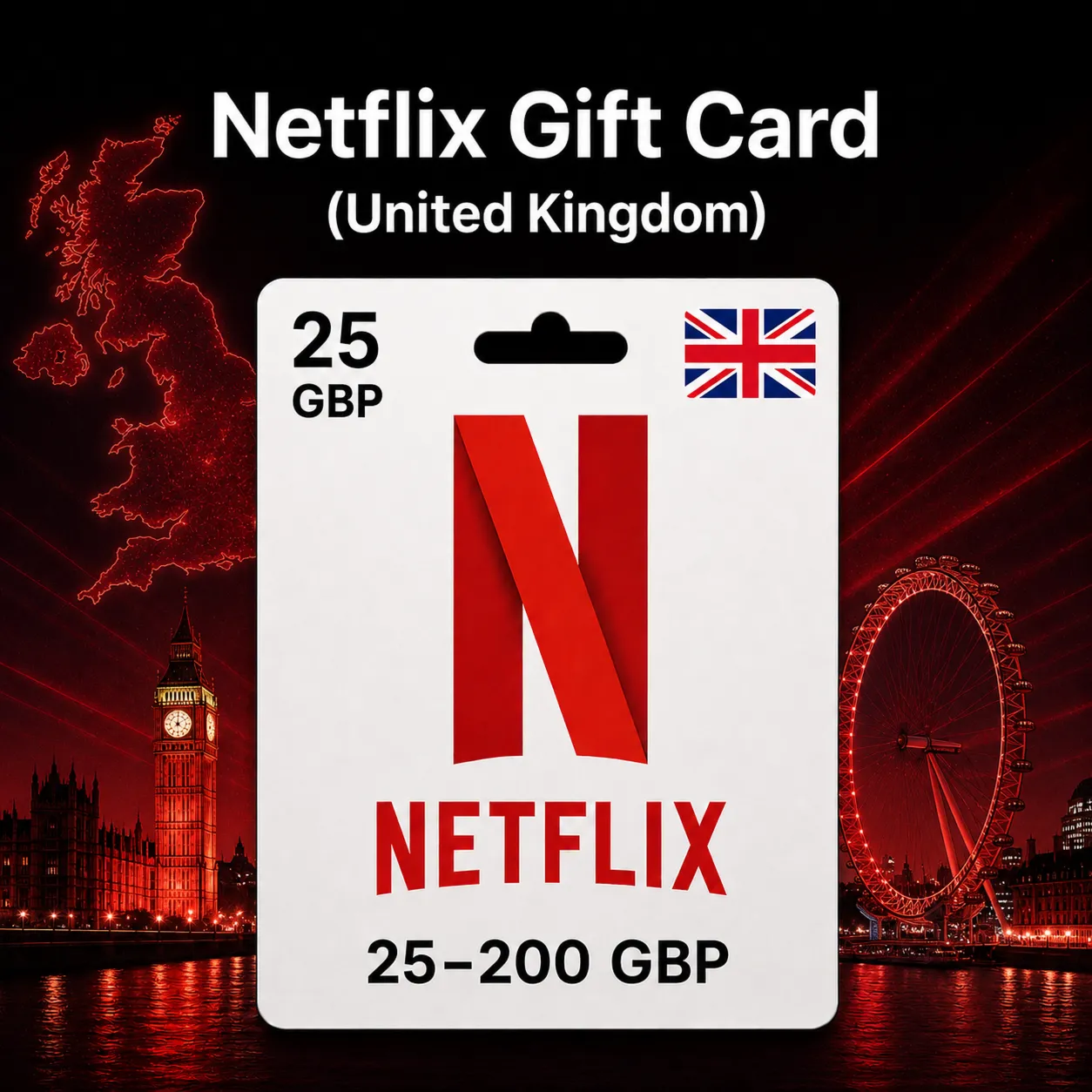 Netflix Gift Card (Великобритания) 25–200 GBP | Код пополнения
