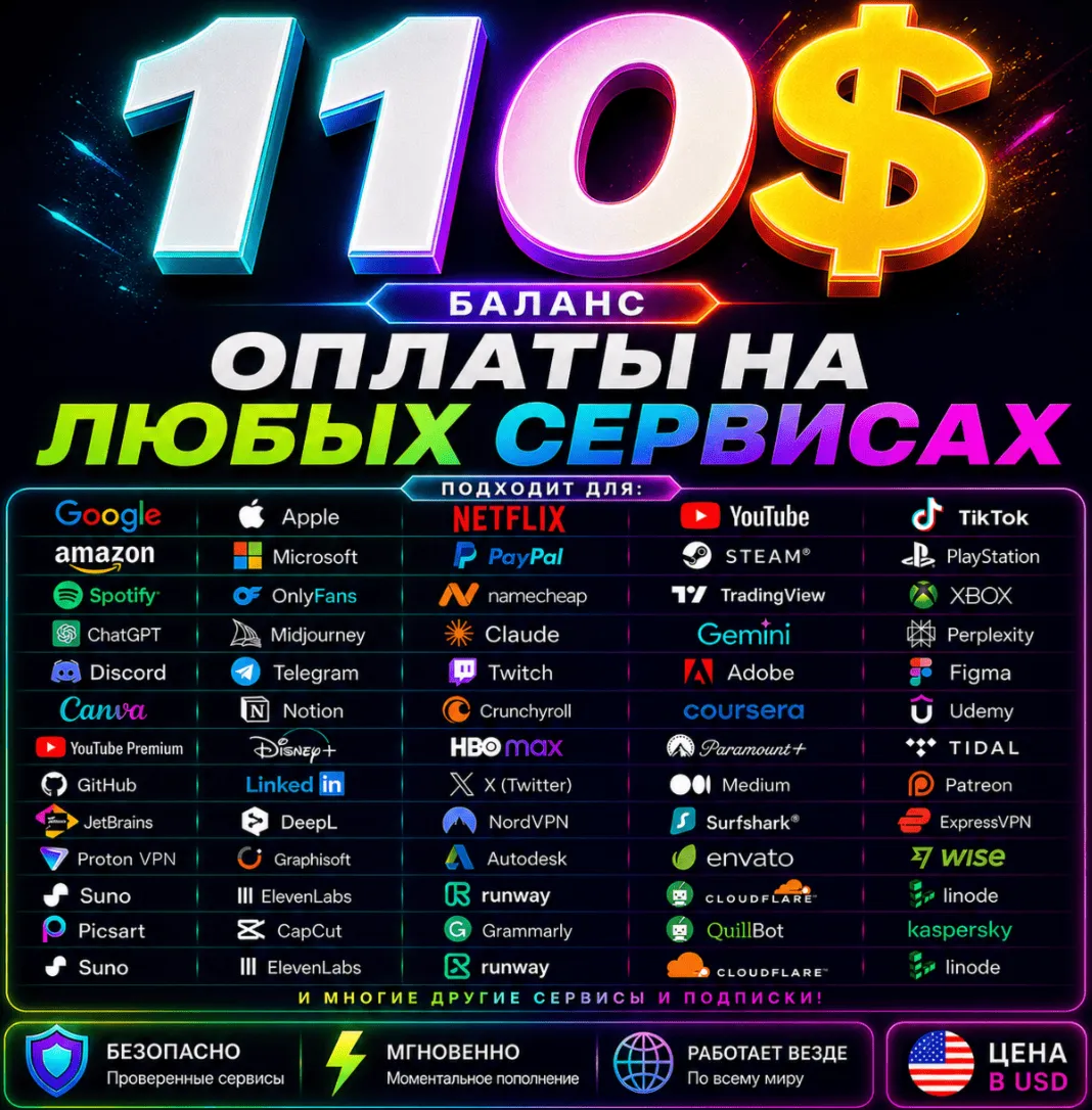 110$ US Карта для оплаты на любых сервисах + баланс в USD