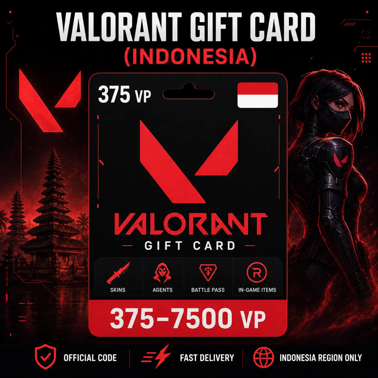 Valorant Gift Card (Индонезия) 375–7500 VP | Код пополнения