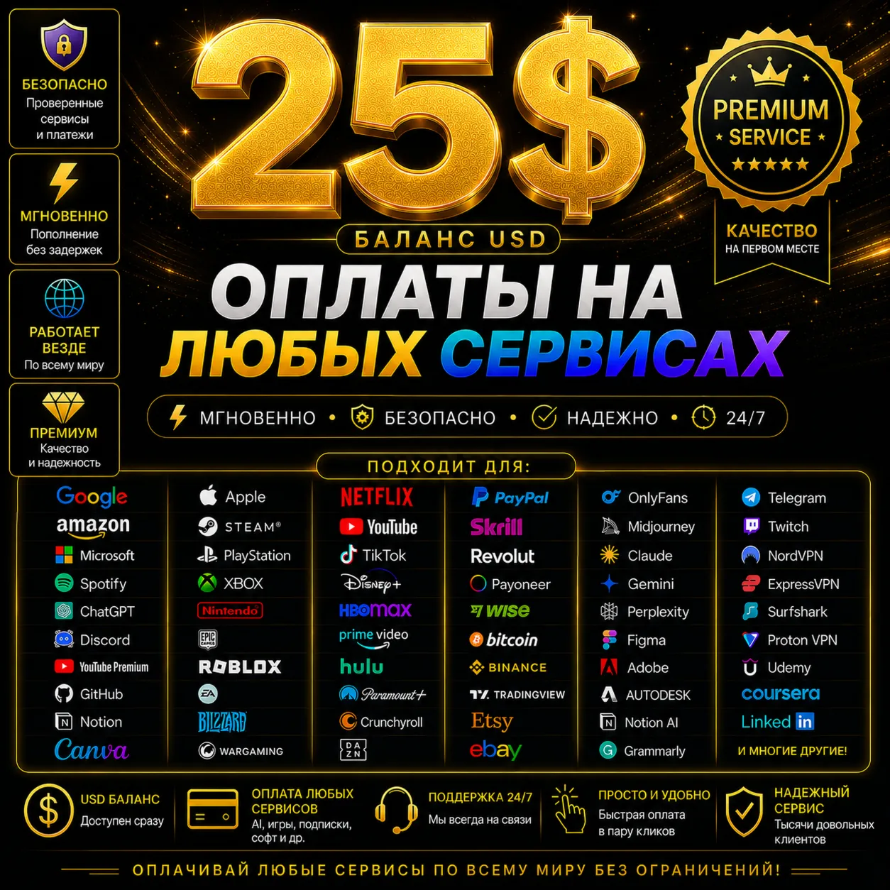 25$ Универсальная платежная карта для PayPal, Patreon, OF и других платформ.