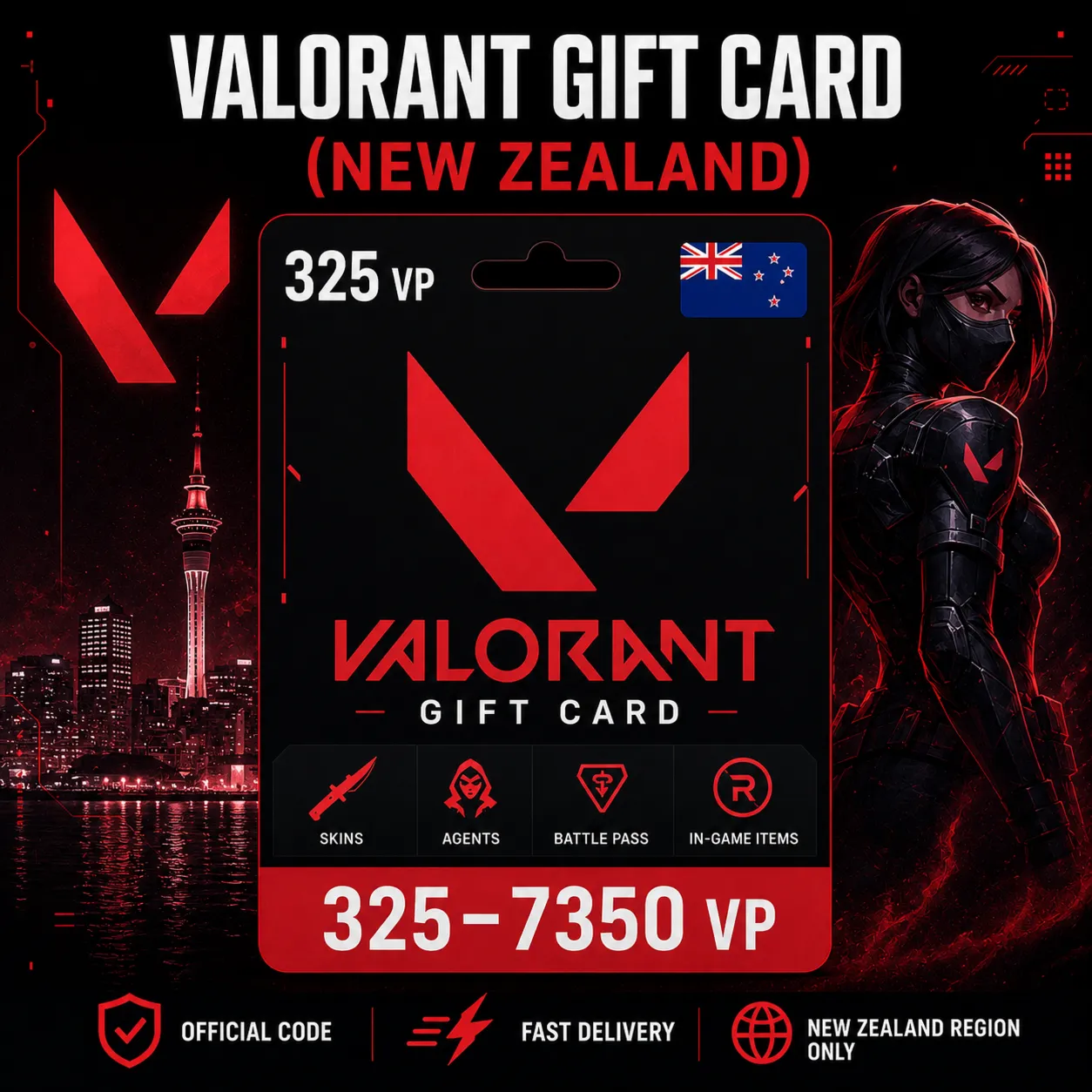 Valorant Gift Card (Новая Зеландия) 325–7350 VP | Код пополнения