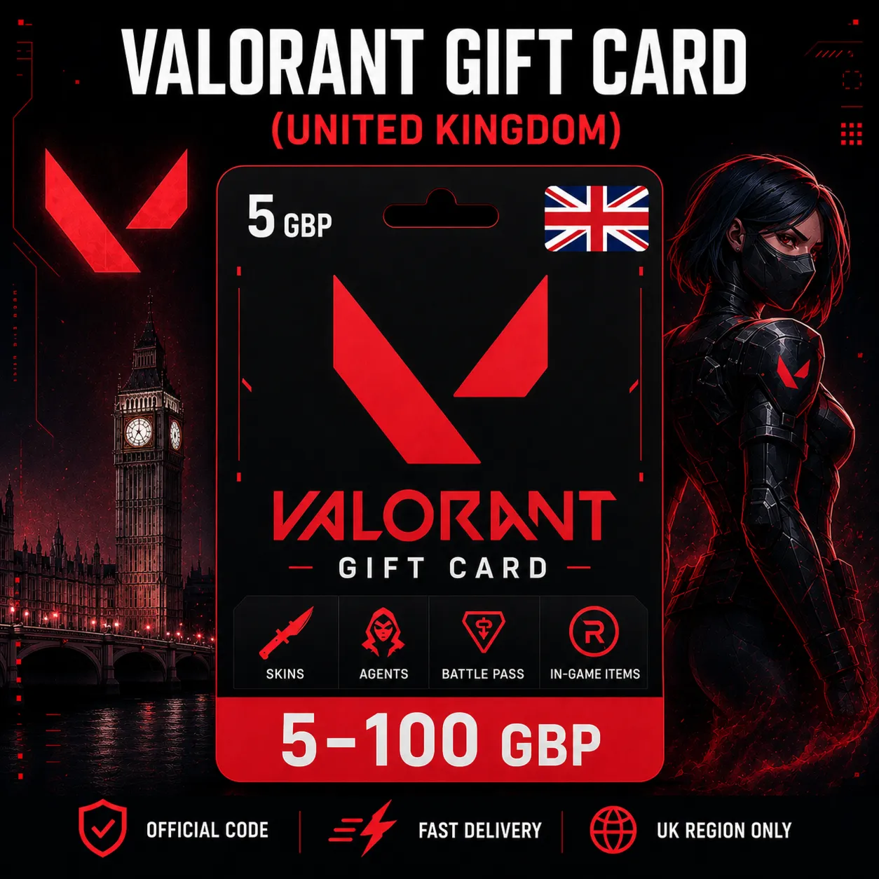 Valorant Gift Card (Великобритания) 5–100 GBP | Код пополнения