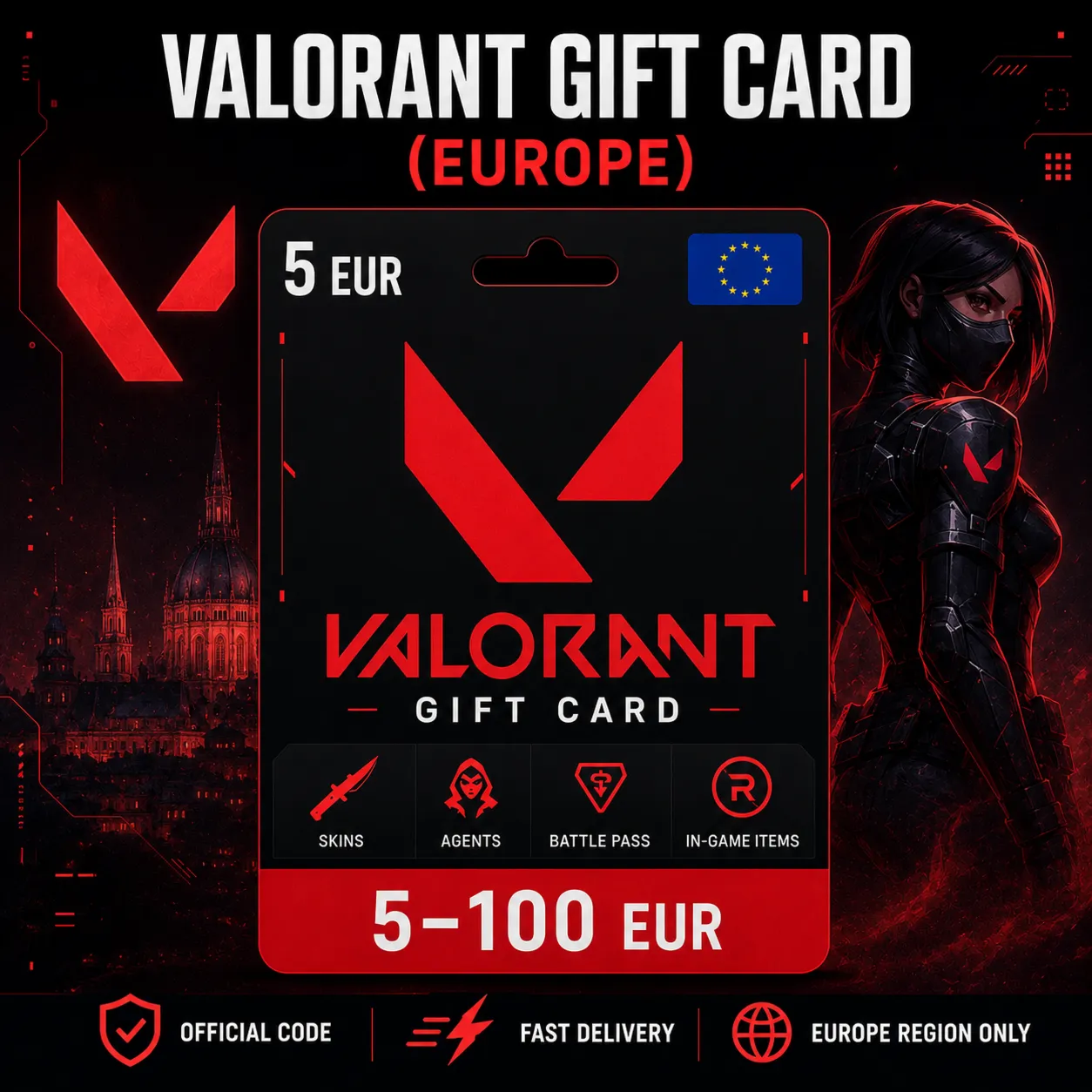 Valorant Gift Card (Европа) 5–100 EUR | Код пополнения