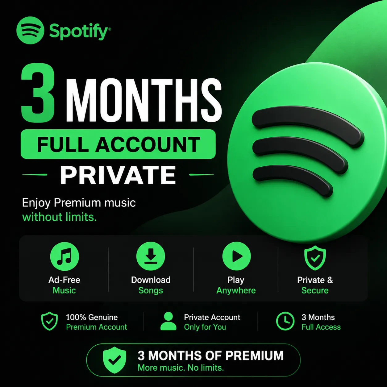 Spotify  Premium 3 Months – Full Access | No Ads | Instant Delivery